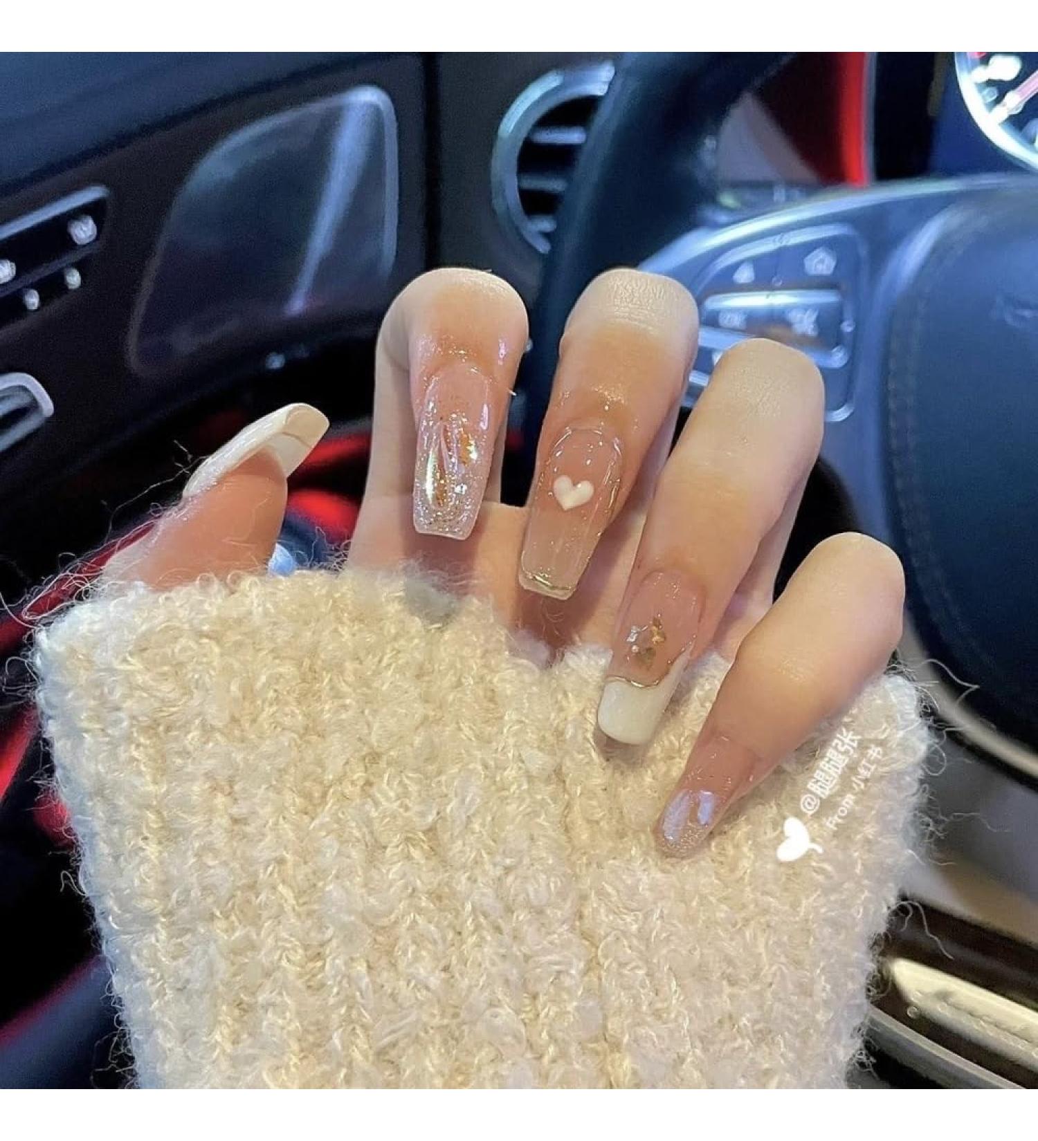 French Love Whitening Handmade Nail Wearing Style Long Ladder Wearable Nail Patch Finished False Nail Patch 10PCS (Size : XS) - Buy Online on GoSupps.com