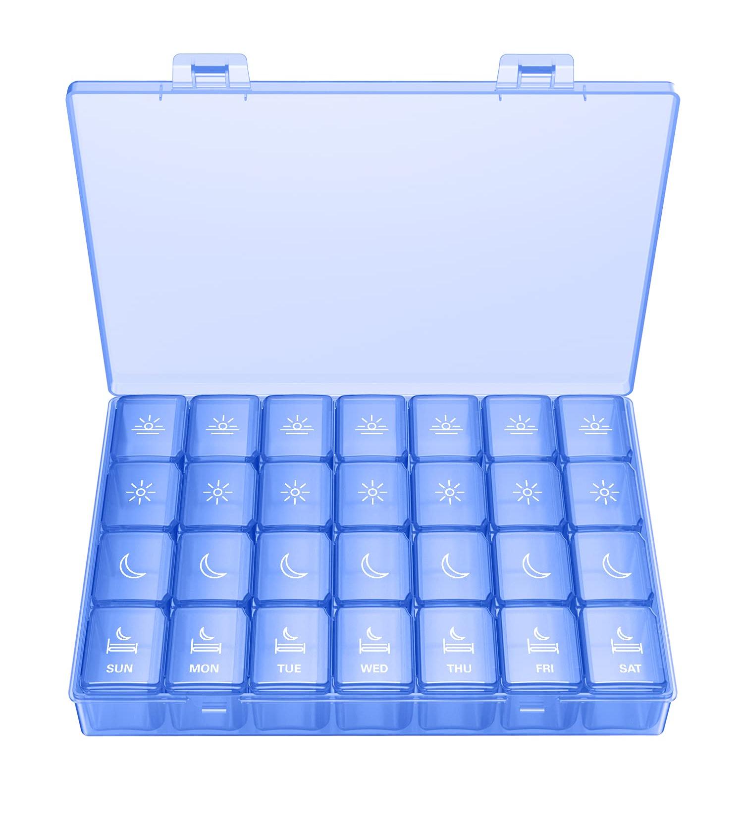 BUG HULL XL 4 Times a Day Pill Organizer - 7 Day Weekly Pill Box for Vitamins & Supplements (Royal Blue) - Buy Online on GoSupps.com