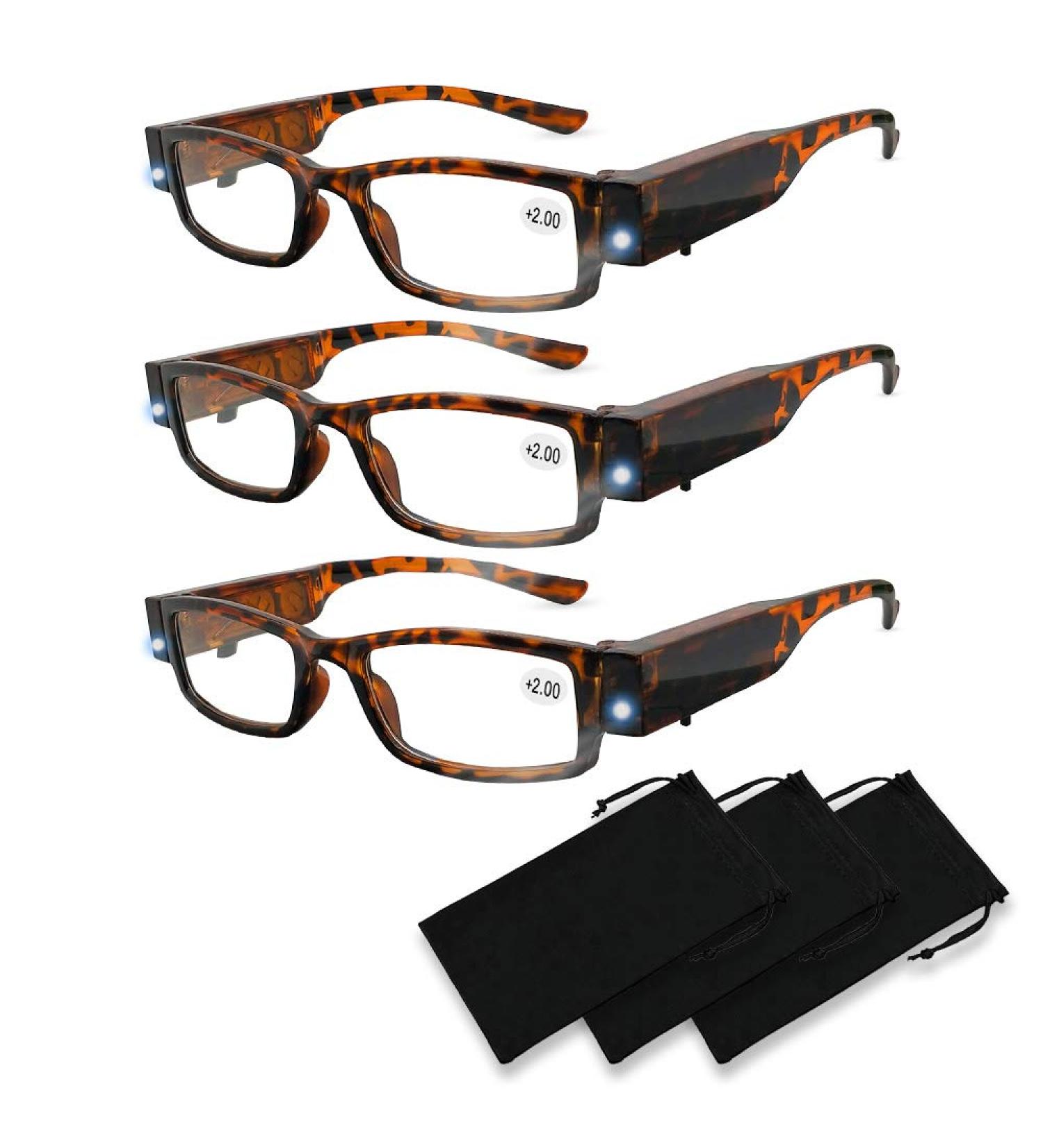 Bright LED Reading Glasses for Clear Vision | Lighted Magnifier Nighttime Readers - Compact Full Frame Unisex Eyewear - Buy Online on GoSupps.com