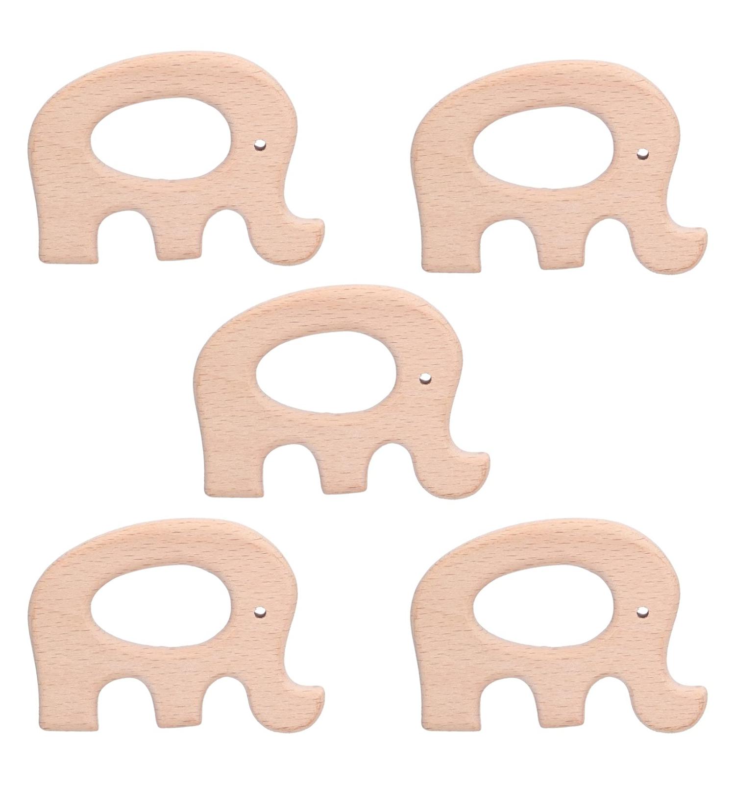 5pcs Baby Elephant Teething Toys | Beech Wood Pain Relief Rings | Modern DIY Necklace & Bracelet - Buy Online on GoSupps.com