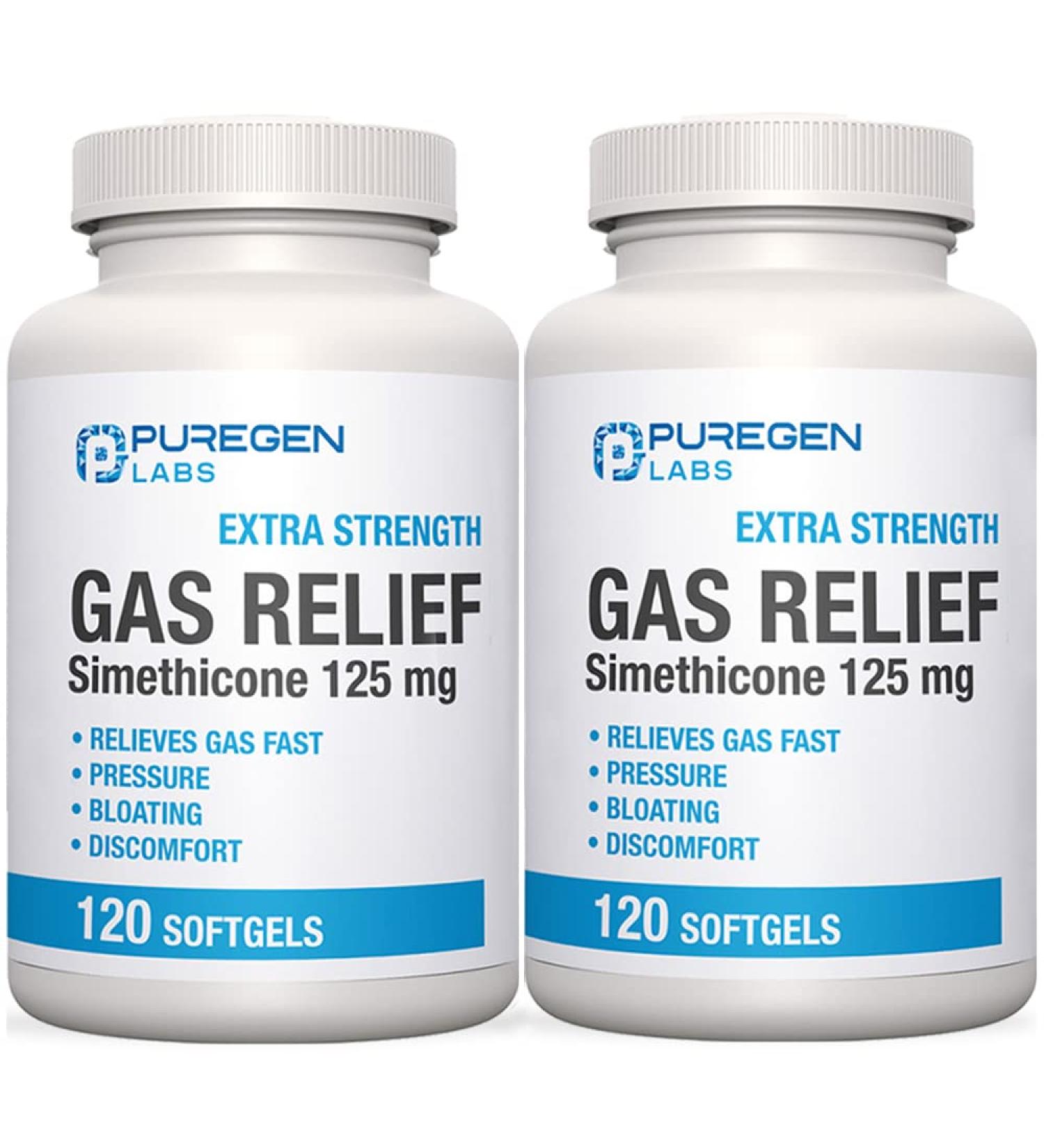Puregen Labs Extra Strength Gas Relief Softgels 125mg with Simethicone - Fast Relief for Pressure, Bloating & Discomfort - 2 Pack (240 Softgels) - Buy Online on GoSupps.com