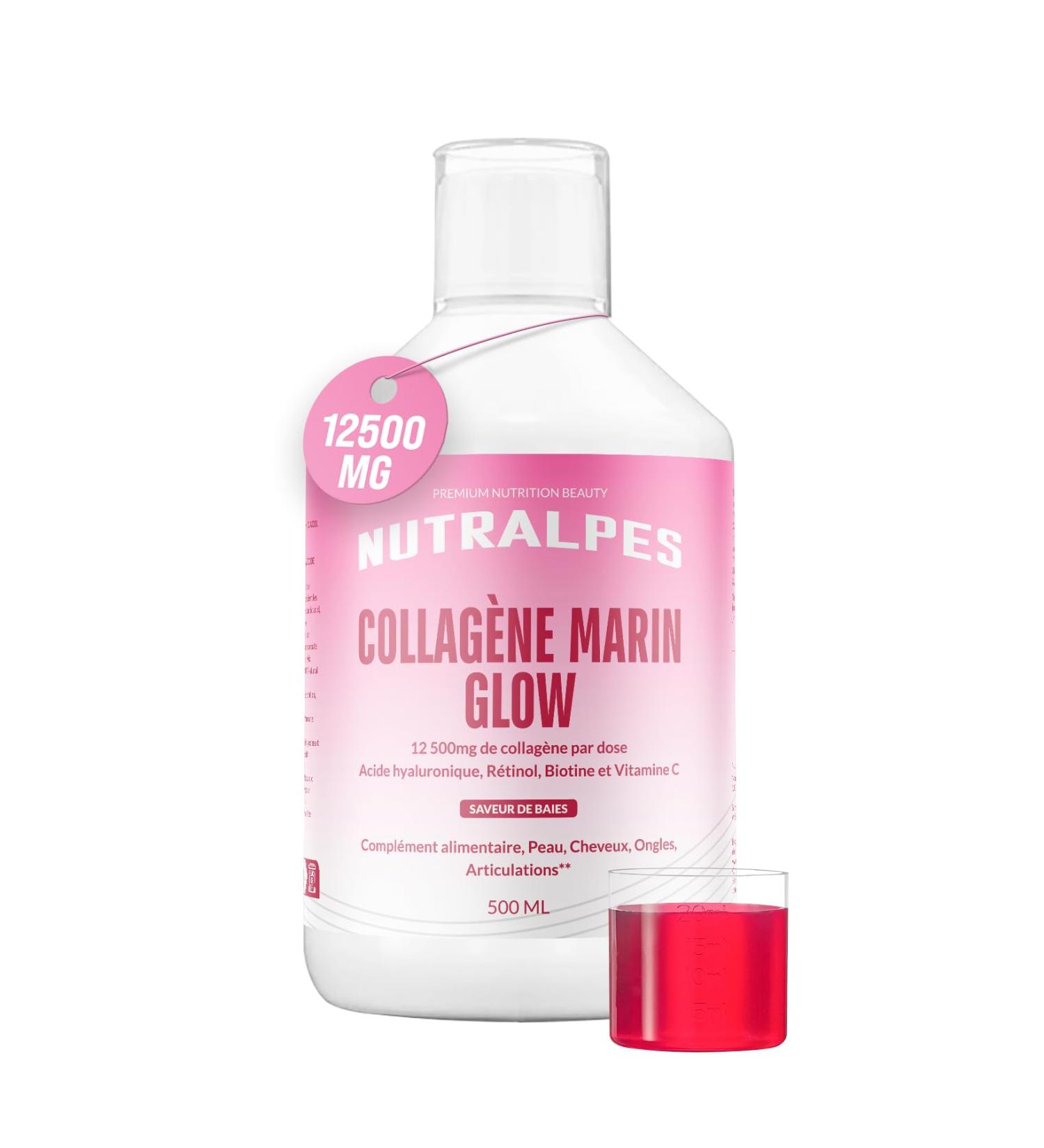 Nutralpes Hydrolyzed Marine Collagen Liquid 12500mg | Glow - Radiance | Hyaluronic Acid Retinol Vitamin C Vitamin D3 | Anti-Aging | Hydrated Skin Hair Nails | 500ml | Berry Flavors. - Buy Online on GoSupps.com