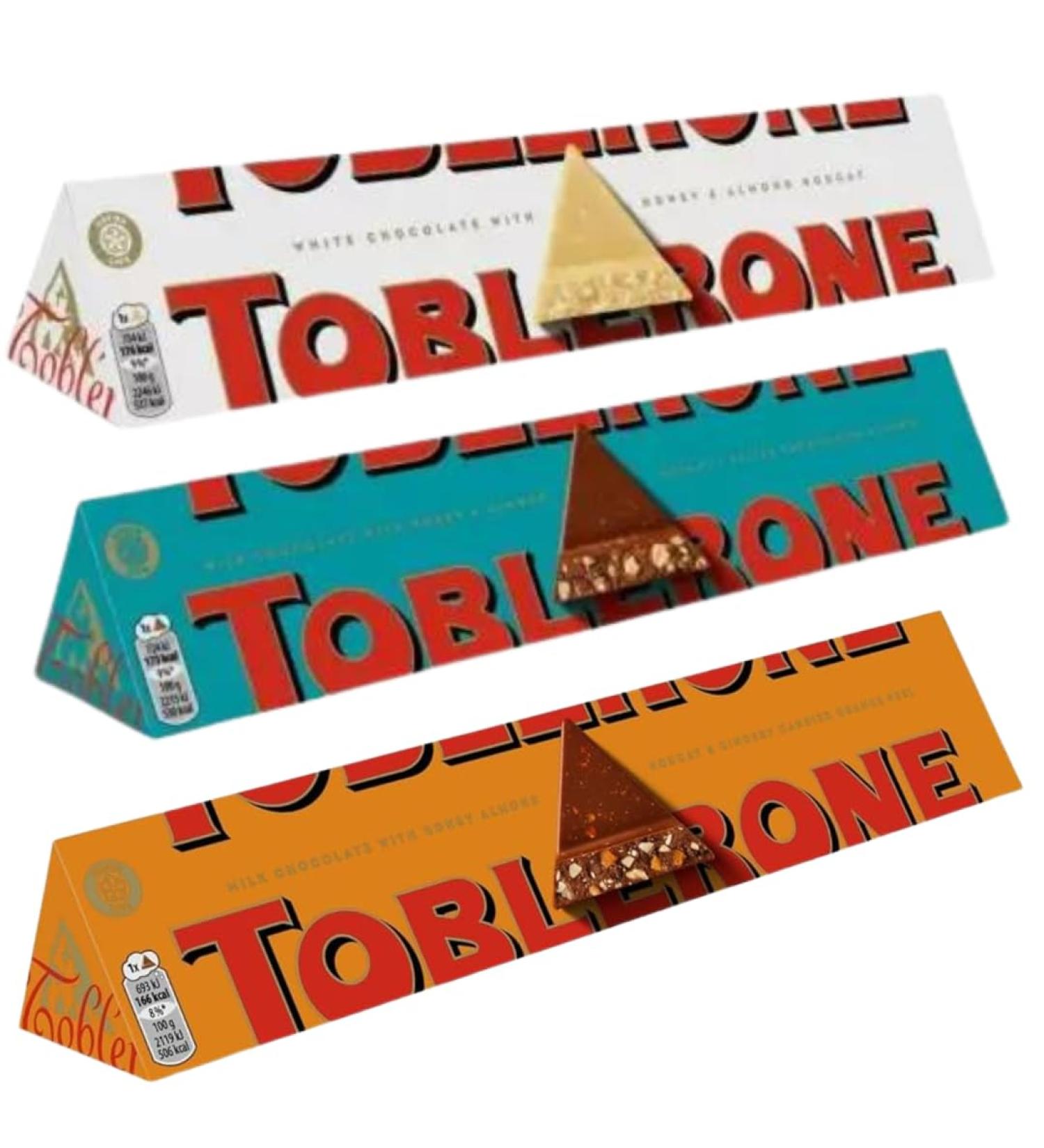 Chocolate Bundle with Toblerone White Chocolate Large Bar 360g With Crunchy Almonds Chocolate Bar 360g & Orange Twist 360g (3 Pack)