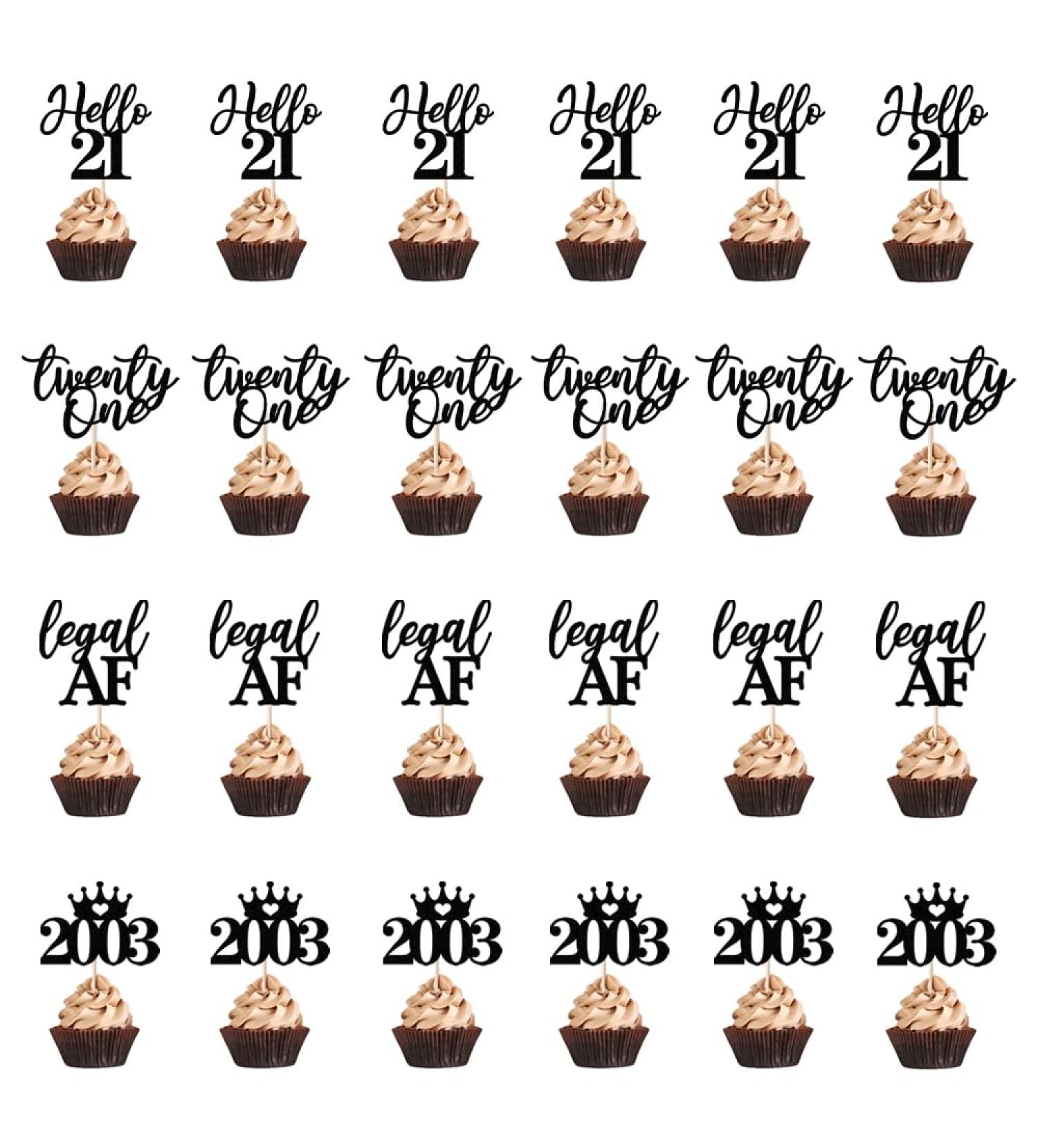 Sleyberoy 24 Pc 13th Birthday Cupcake Toppers-Official Teenager 13 Hello 13 2011 Cupcake Picks 13th/Thirteen Birthday Party Cake Decorations (black 21) 21 black - Buy Online on GoSupps.com