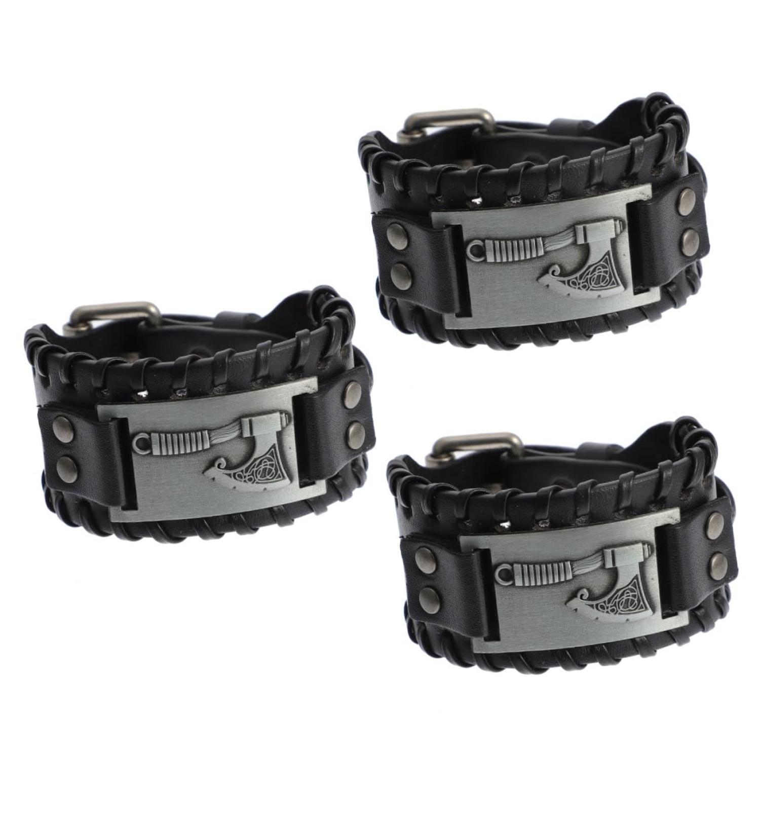 CALLARON 2pcs Wristband Woven Bracelets Black Wristlet Men Gothic Braided Leather Bracelet Charm Braclets Mens Black Bracelets Mens Bracelets Mens Leather Pirate Man Zinc Alloy Accessories 28X3.8X1CMx3pcs Blackx3pcs - Buy Online on GoSupps.com