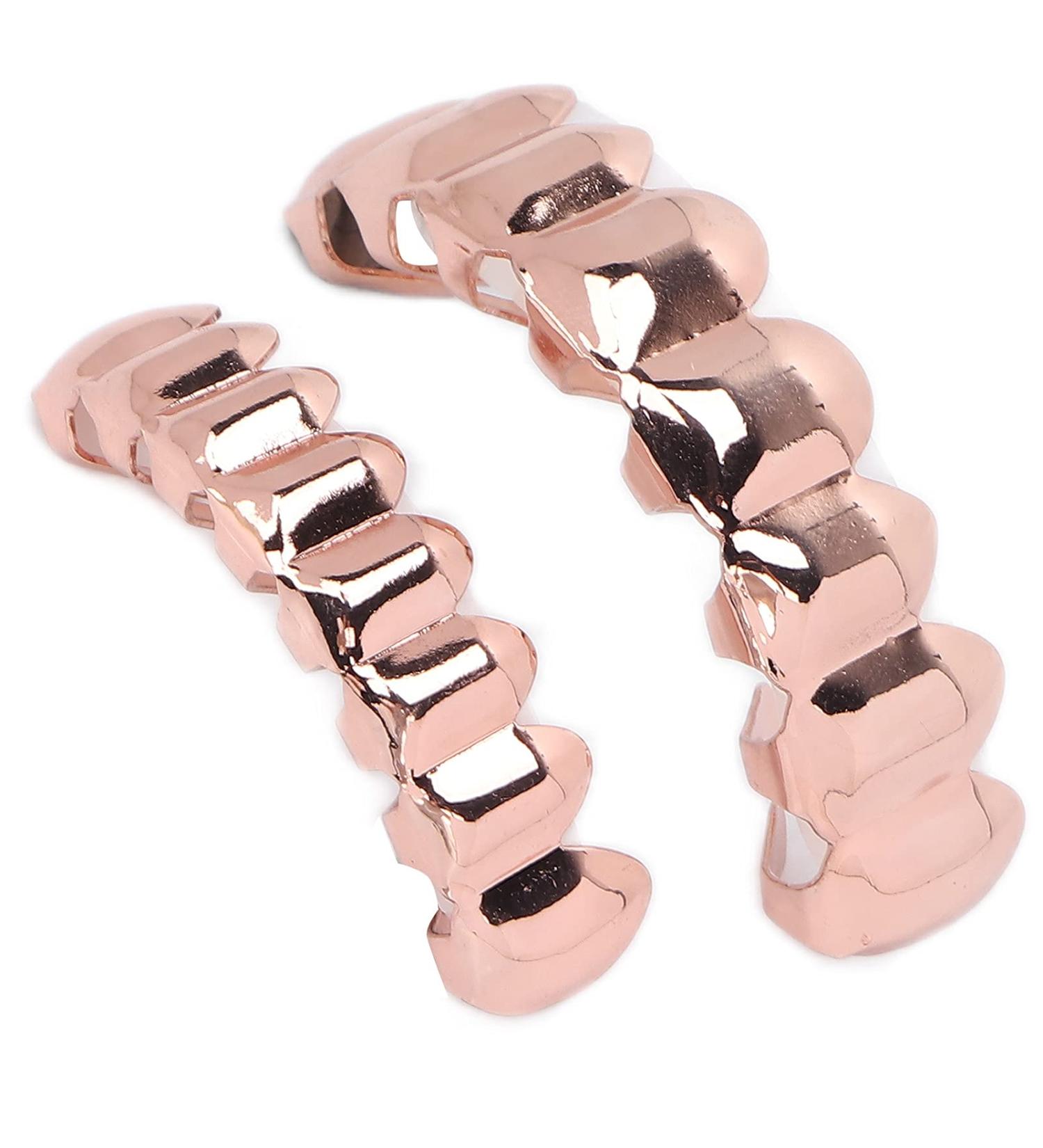 Alloy Hip Hop False Teeth Set - Upper & Lower Rose Gold Teeth for Halloween Parties & Fashion Shows - Buy Online on GoSupps.com