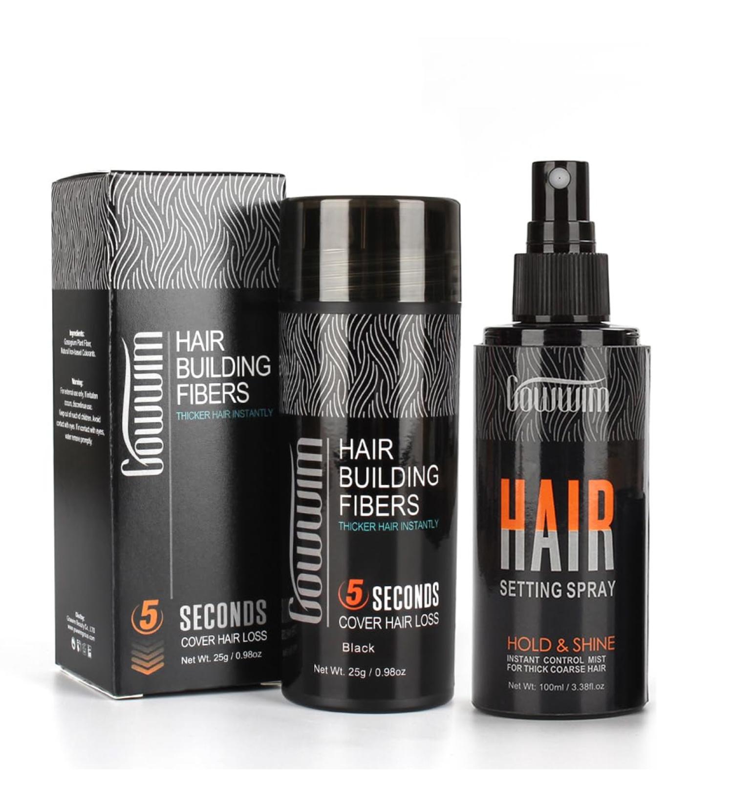 GOWWIM Hair Thickening Fibers Best 2-in-1 Kit Set Keratin Hair Building Fibers&Hair Fiber Locking & Setting Hold Spray Instantly Cover Sparse Hair Areas (Black) - Buy Online on GoSupps.com