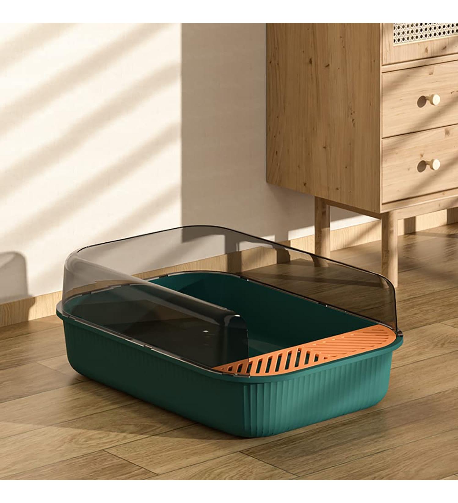 ZOOBERS Retro-Style Large Cat Litter Box with Anti-Splash High Sides Detachable Design Odor Control and Scoop Included (50x34x18 cm Or 20x14x7 inch Green) - Buy Online on GoSupps.com