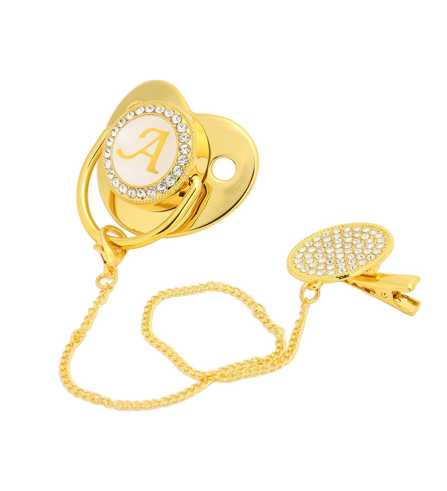 FafeICY Goldener Baby Schnuller | 26-Letter Pacifier with Clips | Curved Design | PP & Silicone | For Babies 6-18 Months - Buy Online on GoSupps.com