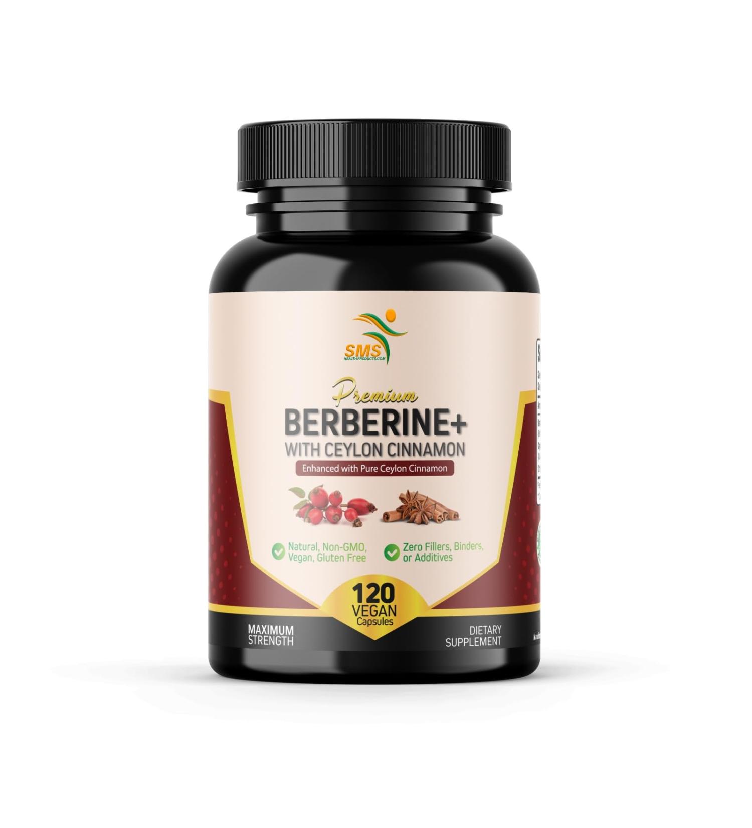 SMSHEALTHPRODUCTS.com Premium Berberine HCL 1200mg True Ceylon Cinnamon 120 Capsules Berberine HCI Root Supplement for Immune Support and Overall Wellness