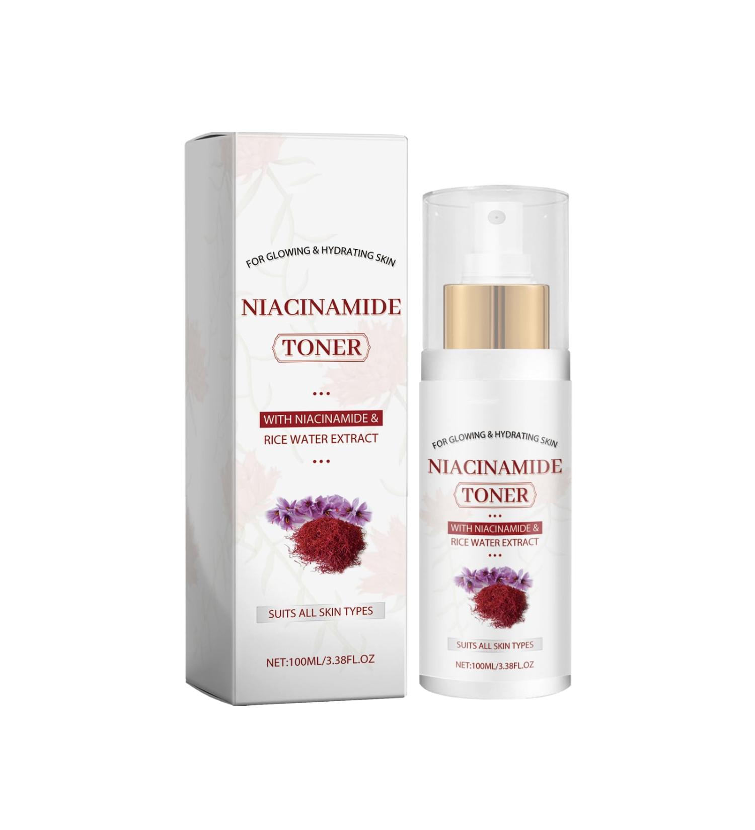 Niacinamide & Rice Water Toner with Hyaluronic Acid & Panthenol Lightweight Hydration to Help Skin Look Plump & Luminous 100ml / 3.38 fl oz - Buy Online on GoSupps.com