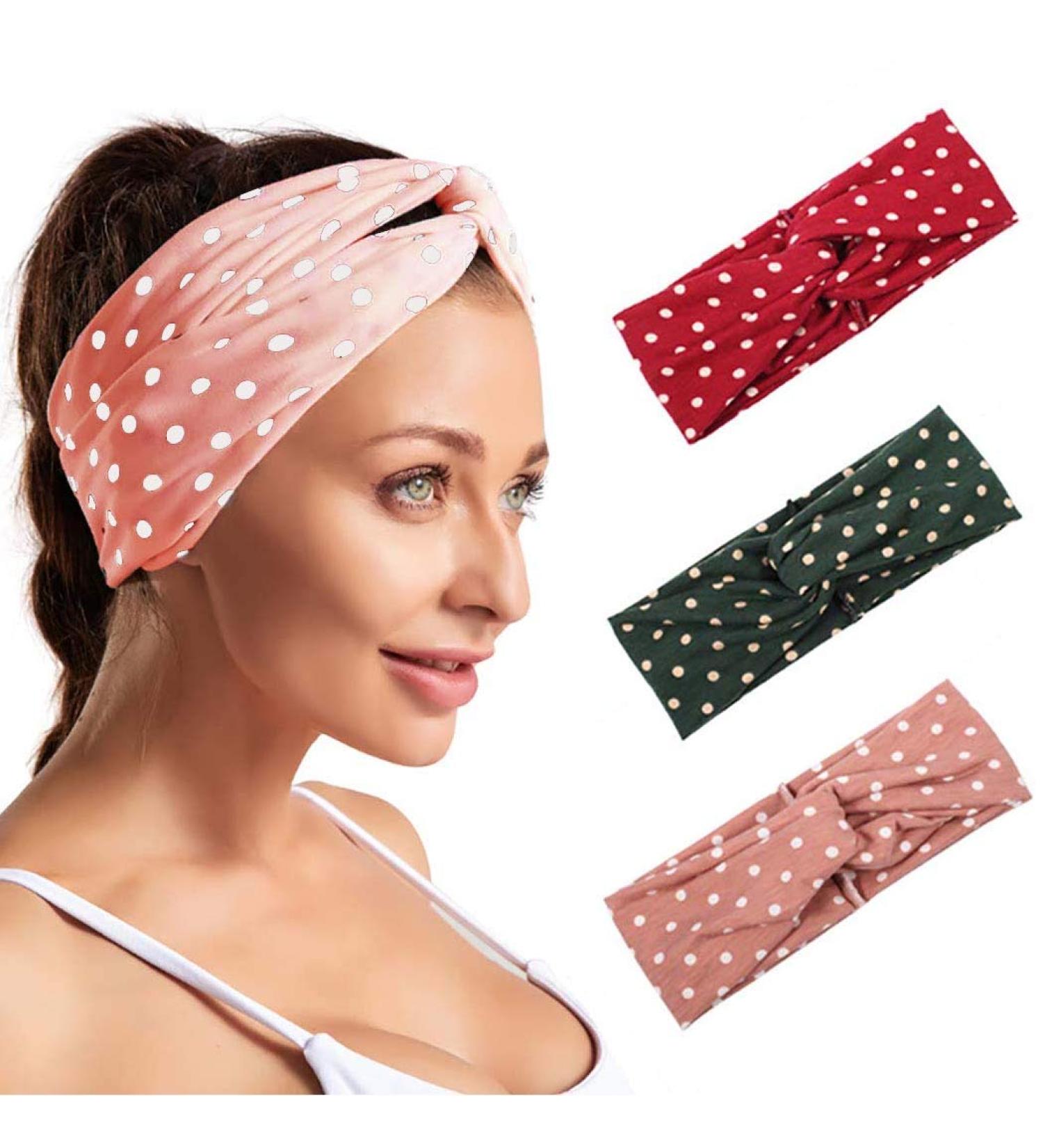 Fashband Boho Headband Pack of 3 - Red Elastic Criss Cross Yoga Hair Wraps for Women & Girls - Wave Point Hair Accessories - Buy Online on GoSupps.com