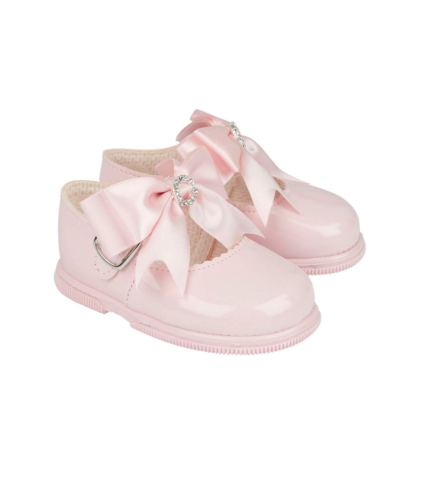 Baypods H035 Large Bow First Walker Baby Shoes - Soft Faux Leather, Made in England (Pink Patent, UK 2) - Buy Online on GoSupps.com