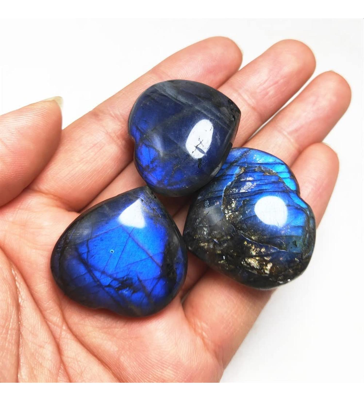 3pcs Crystal Heart Natural Labradorite Quartz Labrador Gemstone Hearts Home Suitable for Home Stone Mineral Specimen