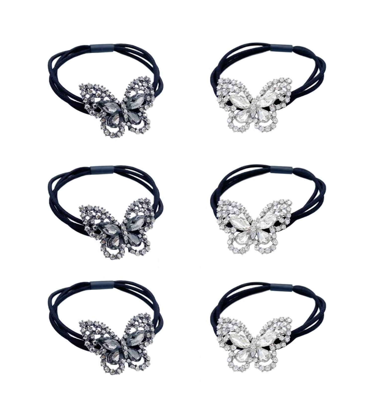 Xiwstar 6Pcs Korean Fashion Rhinestone Crystal Butterfly Hair Scrunchies - Stylish Three Layers Ponytail Holder for Women and Girls - Buy Online on GoSupps.com
