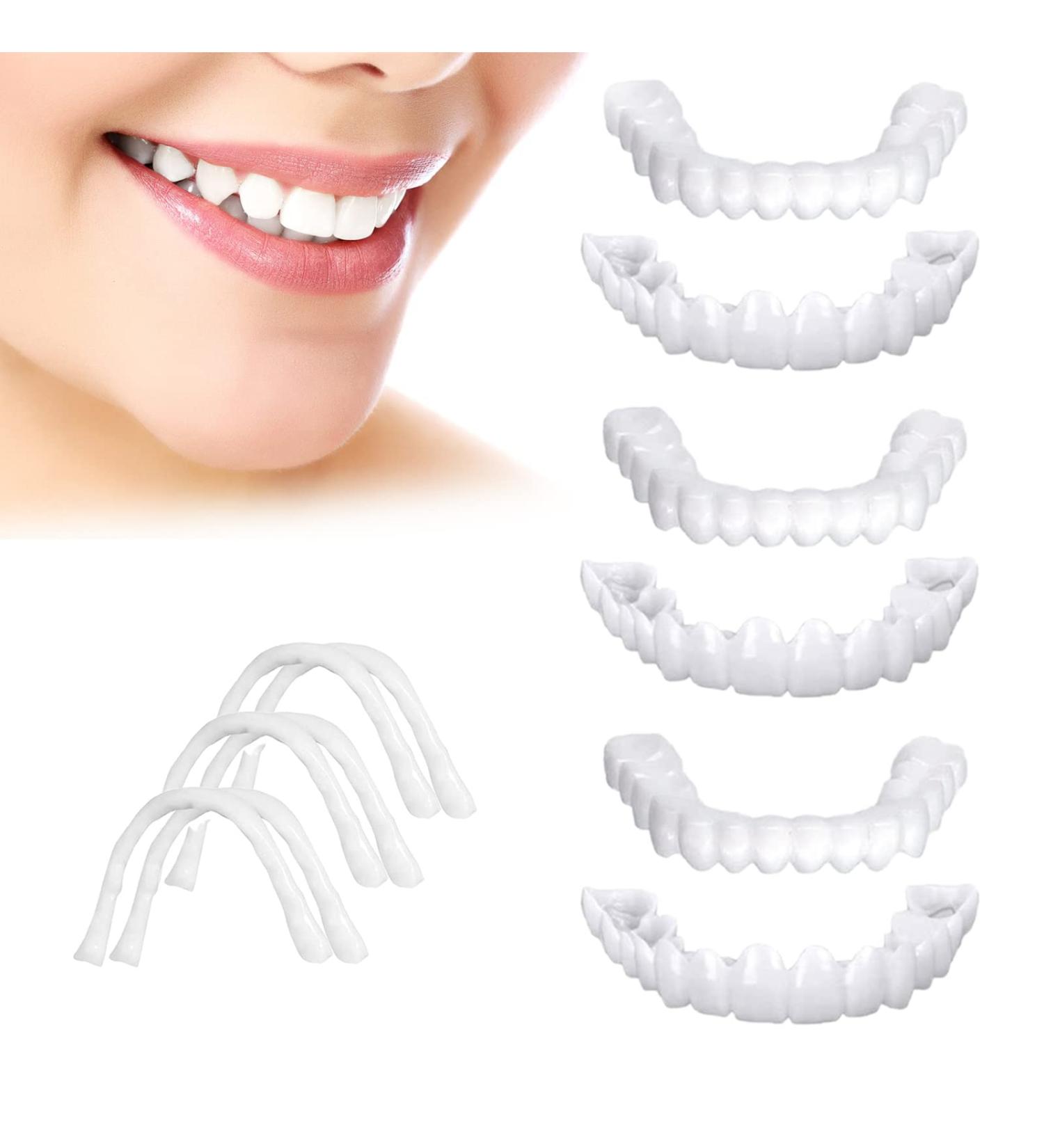 6 PCS Fake Teeth Veneers for Upper and Lower Jaw - Natural Shade Cosmetic Dentures for Christmas and Daily Use - Buy Online on GoSupps.com