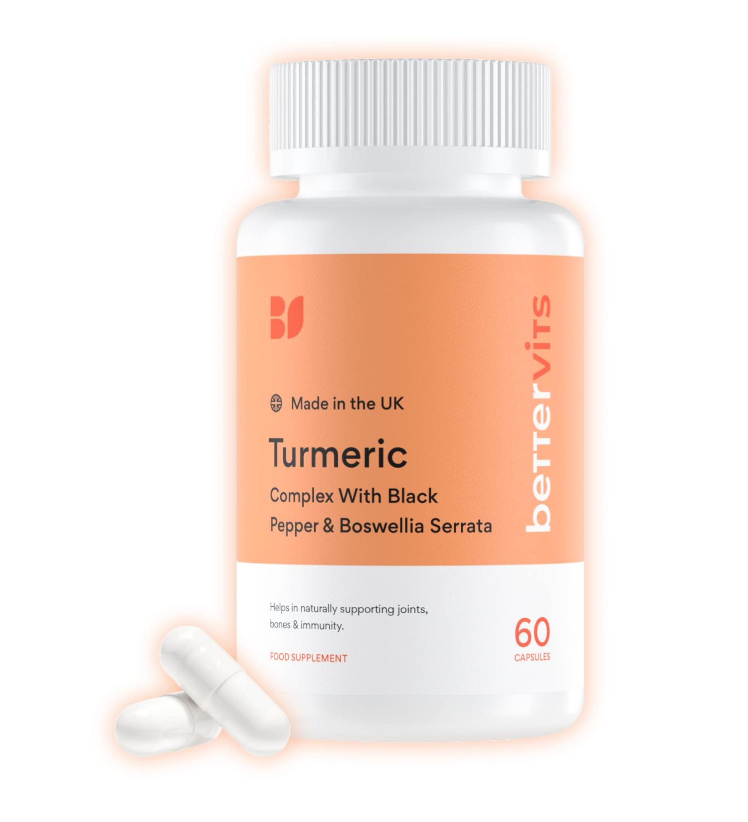BetterVits Turmeric Complex | 10,000mg Extract | Joint Health and Anti-Inflammatory Support with Black Pepper & Boswellia Serrata - Buy Online on GoSupps.com