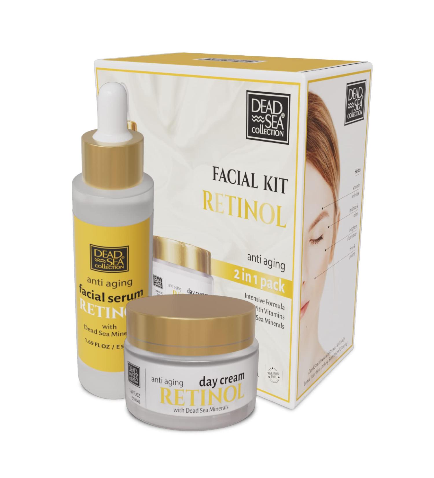 Dead Sea Collection Facial Kit with Retinol - Day Cream & Serum | Anti-Aging Hydration & Pure Minerals | 1.69fl.oz Each - Buy Online on GoSupps.com