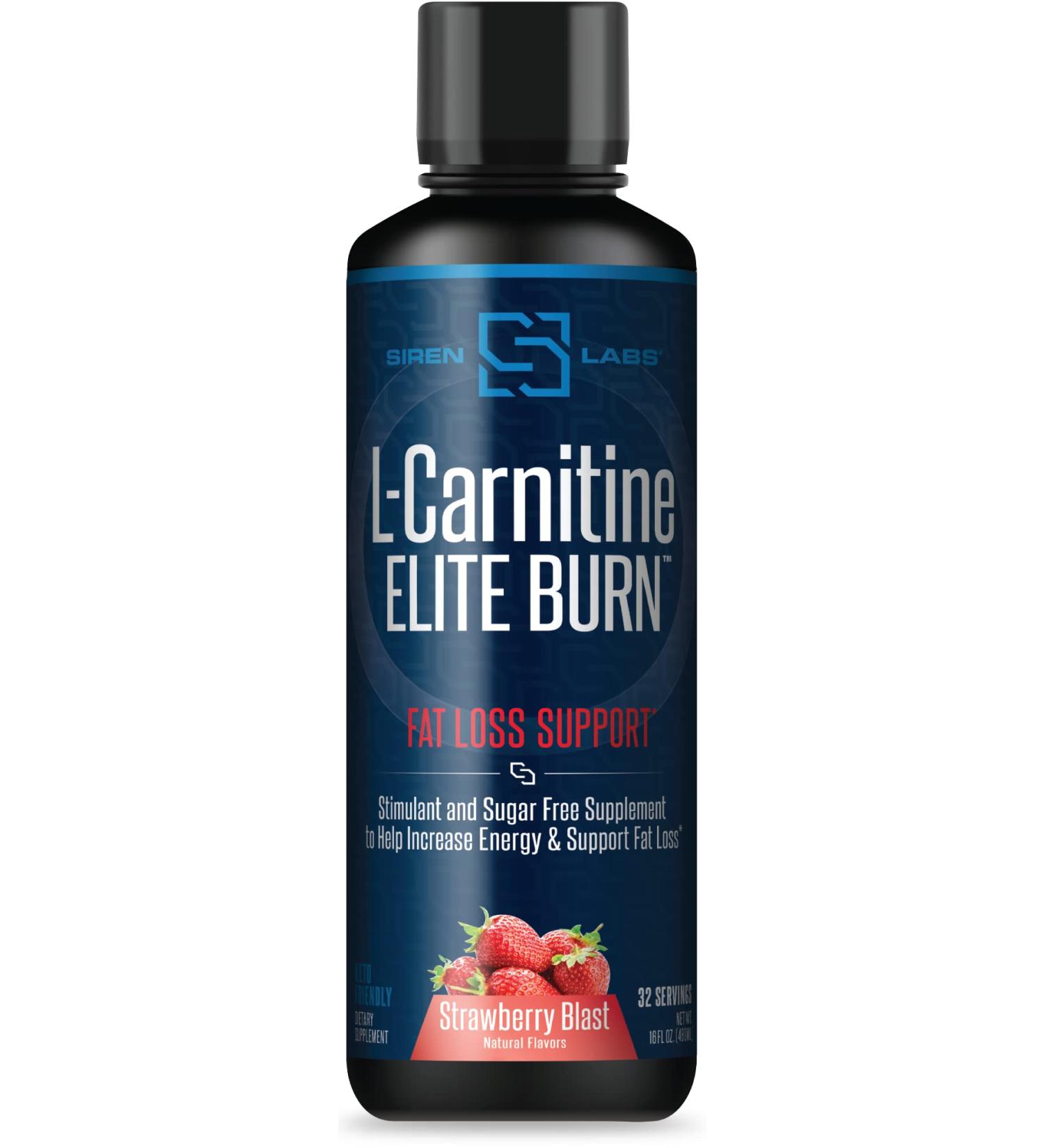 Siren Labs L-Carnitine Elite Burn Liquid Keto Fat Burner - Strawberry Blast 3000mg - Metabolism Activator for Fat Loss & Energy Boost (32 Servings) - Buy Online on GoSupps.com