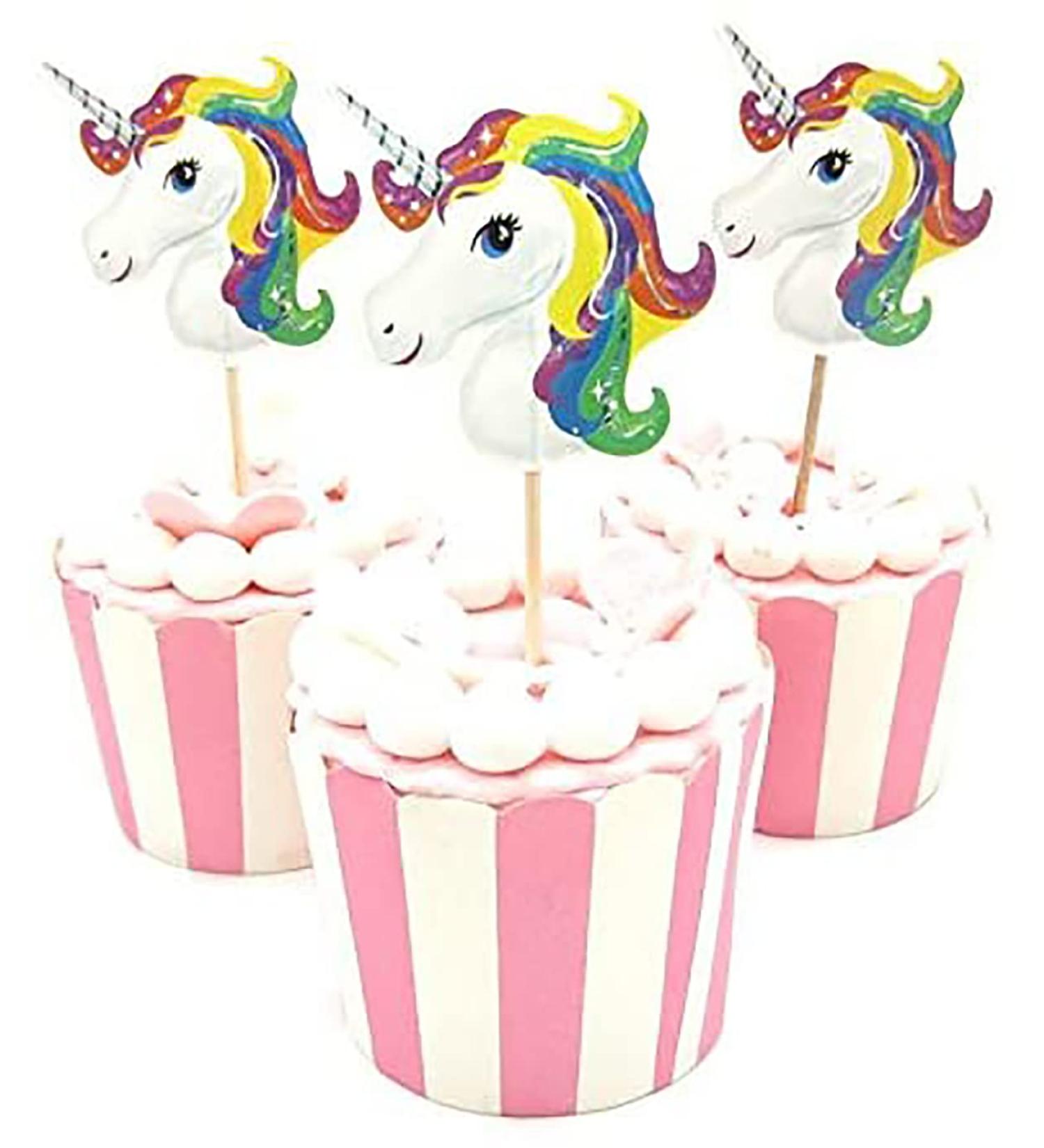 12pc Unicorn Cupcake Topper and Unicorn Cupcake Wrapper Picks Boy Children Cartoon Unicorn Party Decoration Kid's Birthday Mickey Party Decoration Supplies