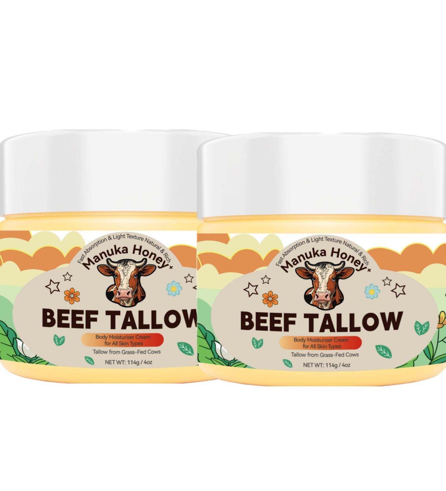 Organic Grass-Fed Beef Tallow Balm (4oz/2pack) - Whipped with Manuka Honey Ultra-Moisturizing for Face & Body Natural Skincare for Dry & Sensitive Skin 4 Fl Oz (Pack of 2) - Buy Online on GoSupps.com