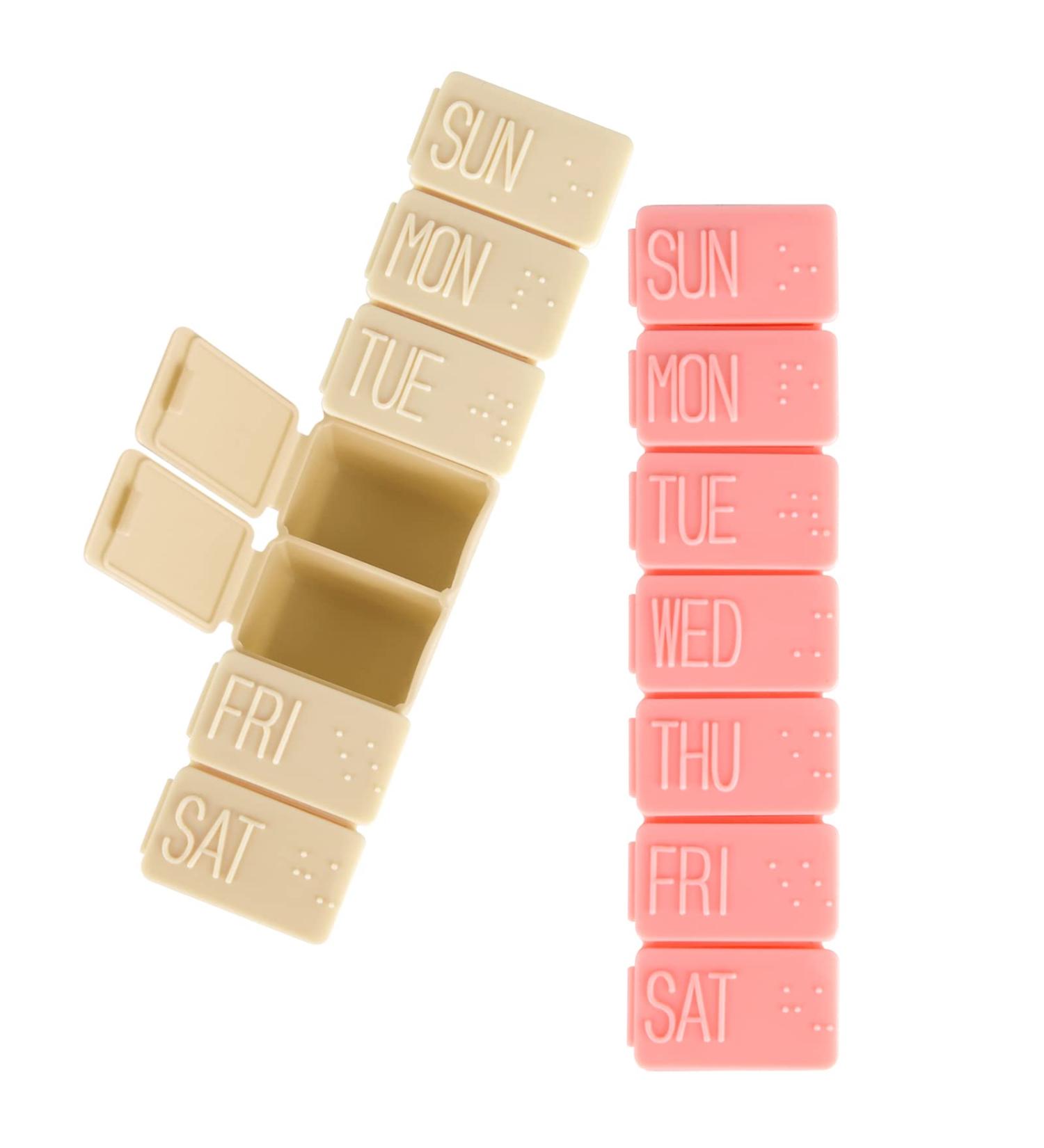 2-Pack Weekly Pill Organizer | 7-Day Travel Pill Box for Vitamins & Supplements | Pink & Beige Medicine Organizers - Buy Online on GoSupps.com
