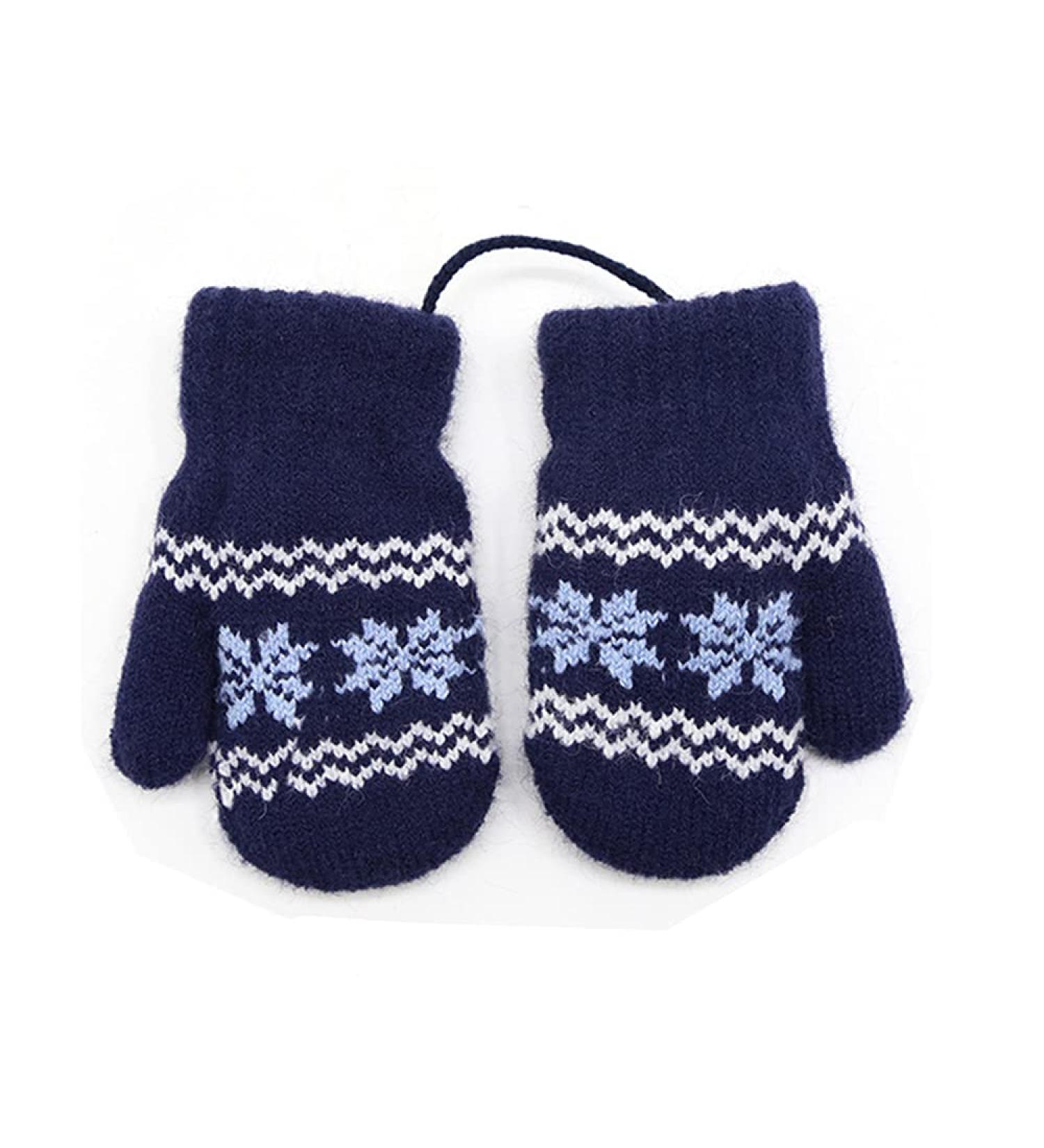 0-2Y Kids Thicken Soft Thermal Hanging Neck Gloves | Winter Warm Snowflake Design Mittens | Full Finger Gloves for Baby Boys Girls Navy - Buy Online on GoSupps.com