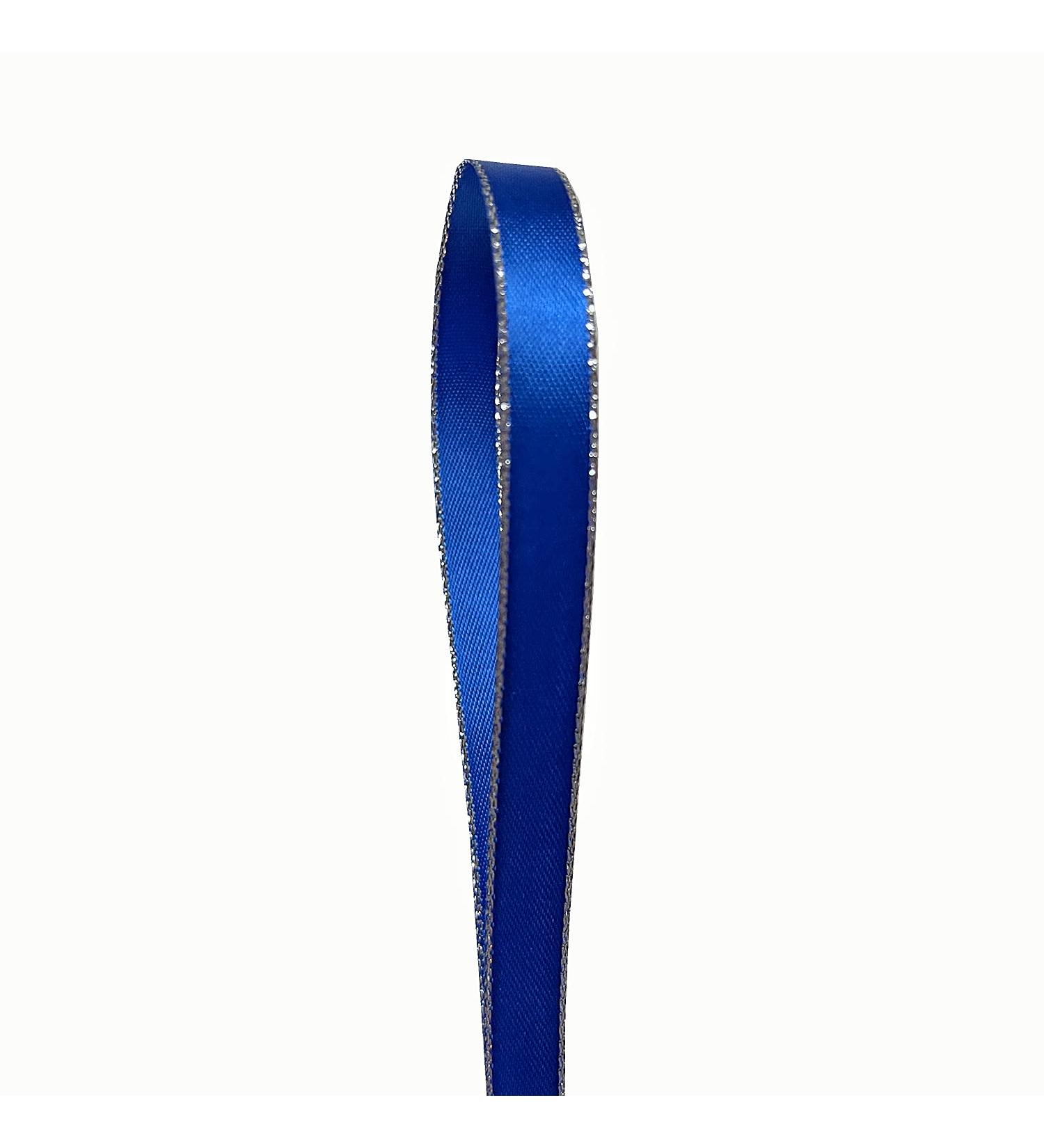 QIANF Royal Blue Double Face Satin Ribbon with Silver Border - 1/4 Inch x 50Yd - Buy Online on GoSupps.com
