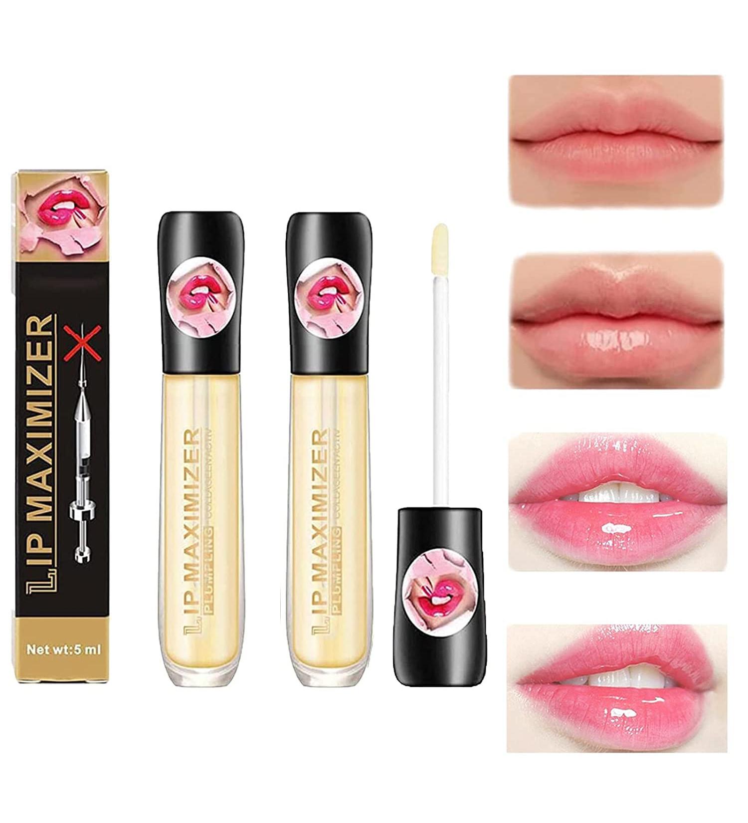 Natural Lip Plumper Gloss 2pcs | Moisturizing Vitamin E Lip Maximizer Serum - Buy Online on GoSupps.com