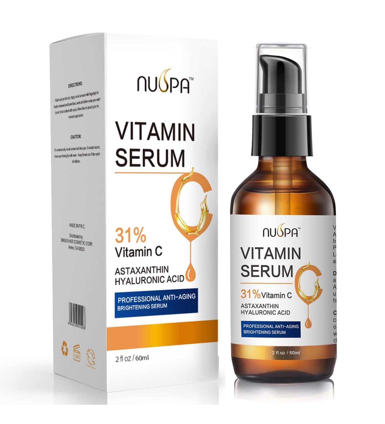 Vitamin C Serum for Face - 31% Anti-Aging Moisturizer with Hyaluronic Acid & Astaxanthin - Brightening & Age Spot Reduction - 2oz - Buy Online on GoSupps.com