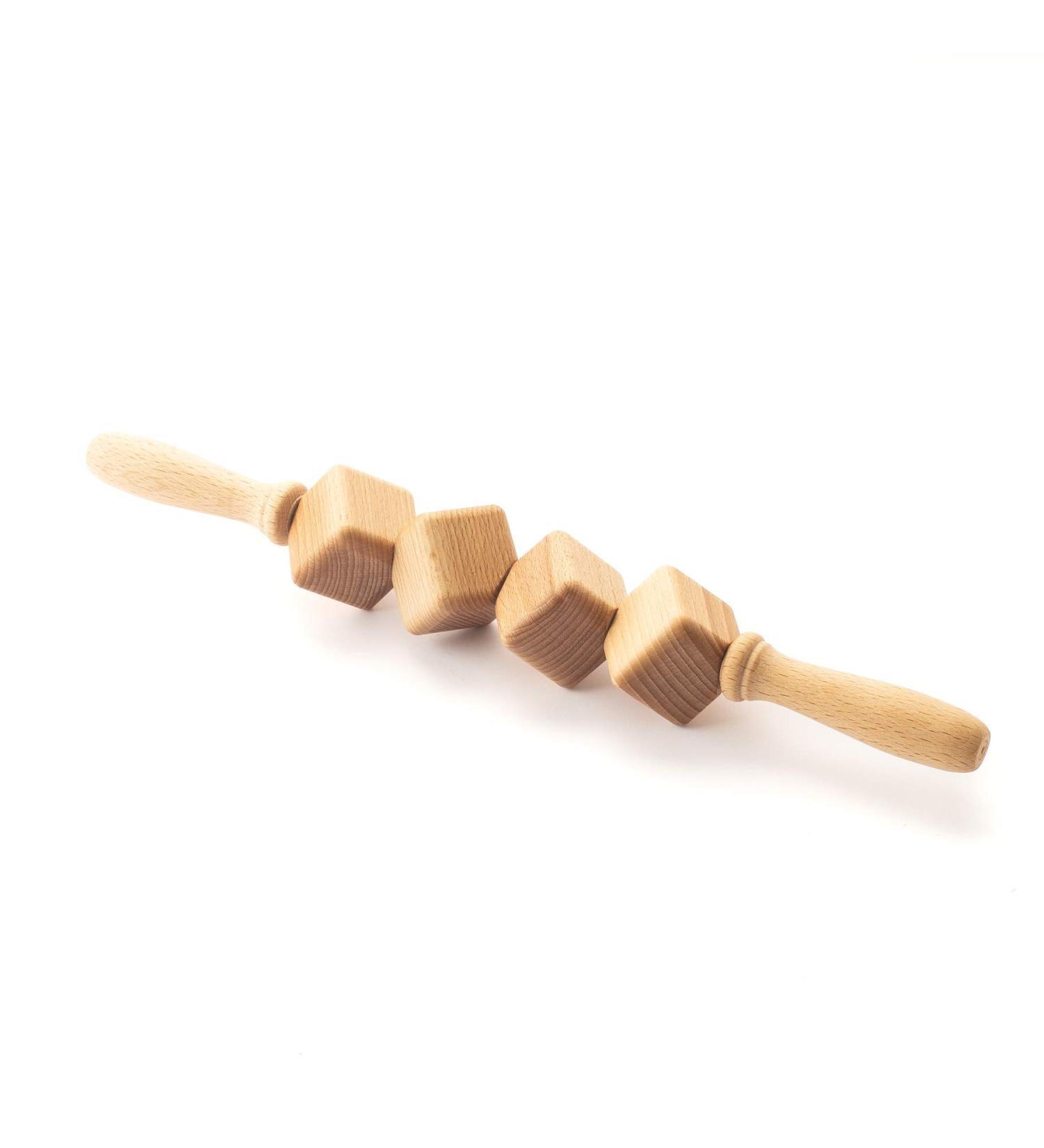 Ribnican Anti-Cellulite Massager - Wood Handle Roller with 4 Cubes for Maderotherapy - 40cm | International Shipping - Buy Online on GoSupps.com
