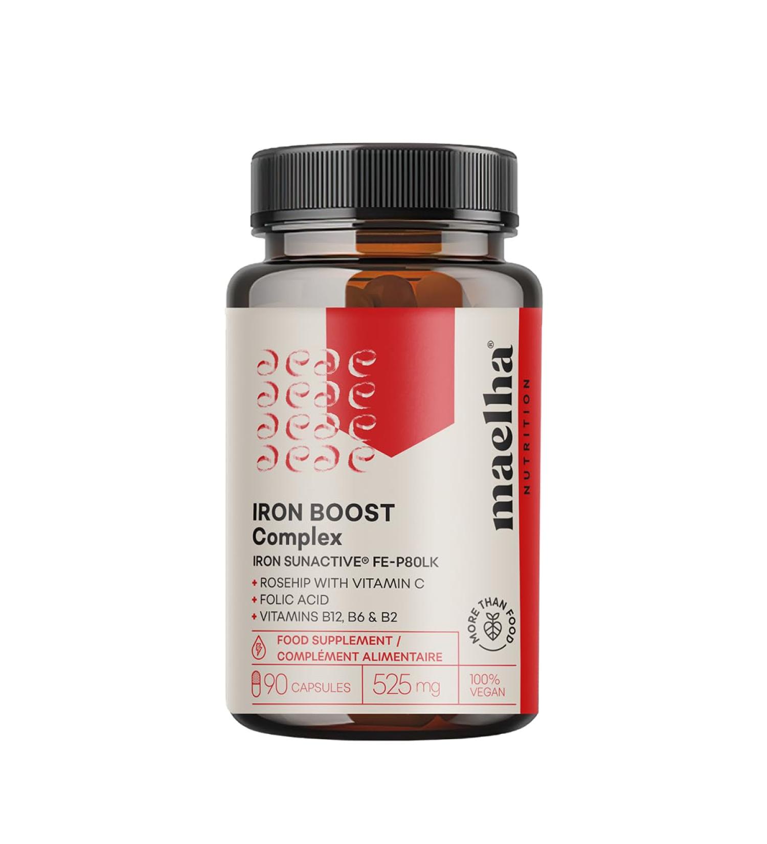 SunActive Iron Dietary Supplement Fe-P80LK Rosehip Complex with Vitamin C Folic Acid Vitamins B12 B6 and B2 90 Capsules - Buy Online on GoSupps.com