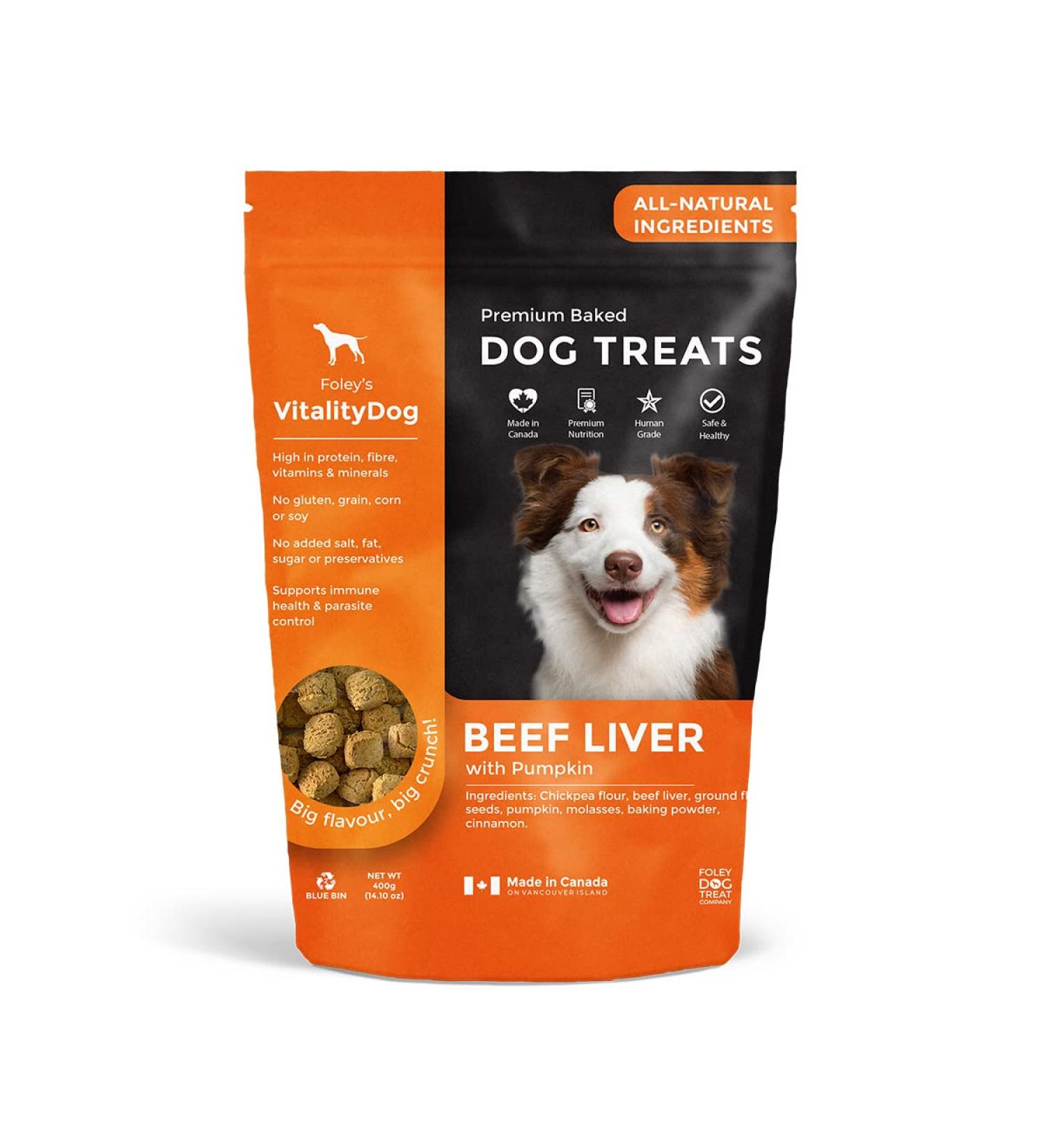 Vitality Dog Beef Liver with Pumpkin - Premium Baked Dog Treats - Training Treats for Dogs Pet Treats Dog Snacks - Made in Canada Grain Free Human Grade 400g / 14.1oz Beef Liver with Pumpkin 400 g (Pack of 1) - Buy Online on GoSupps.com