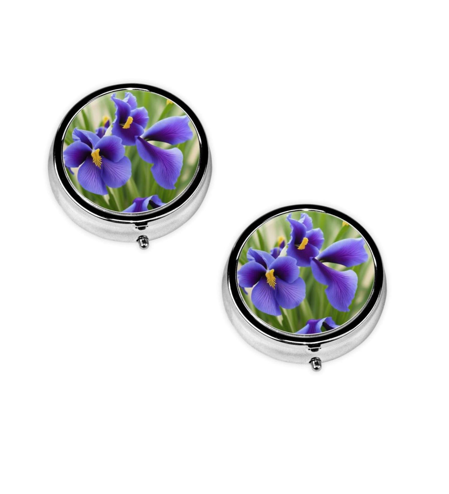 Violets Flower Mini Round Pill Box | 3 Compartment Portable Pill Organizer for Travel Home & Office - Buy Online on GoSupps.com