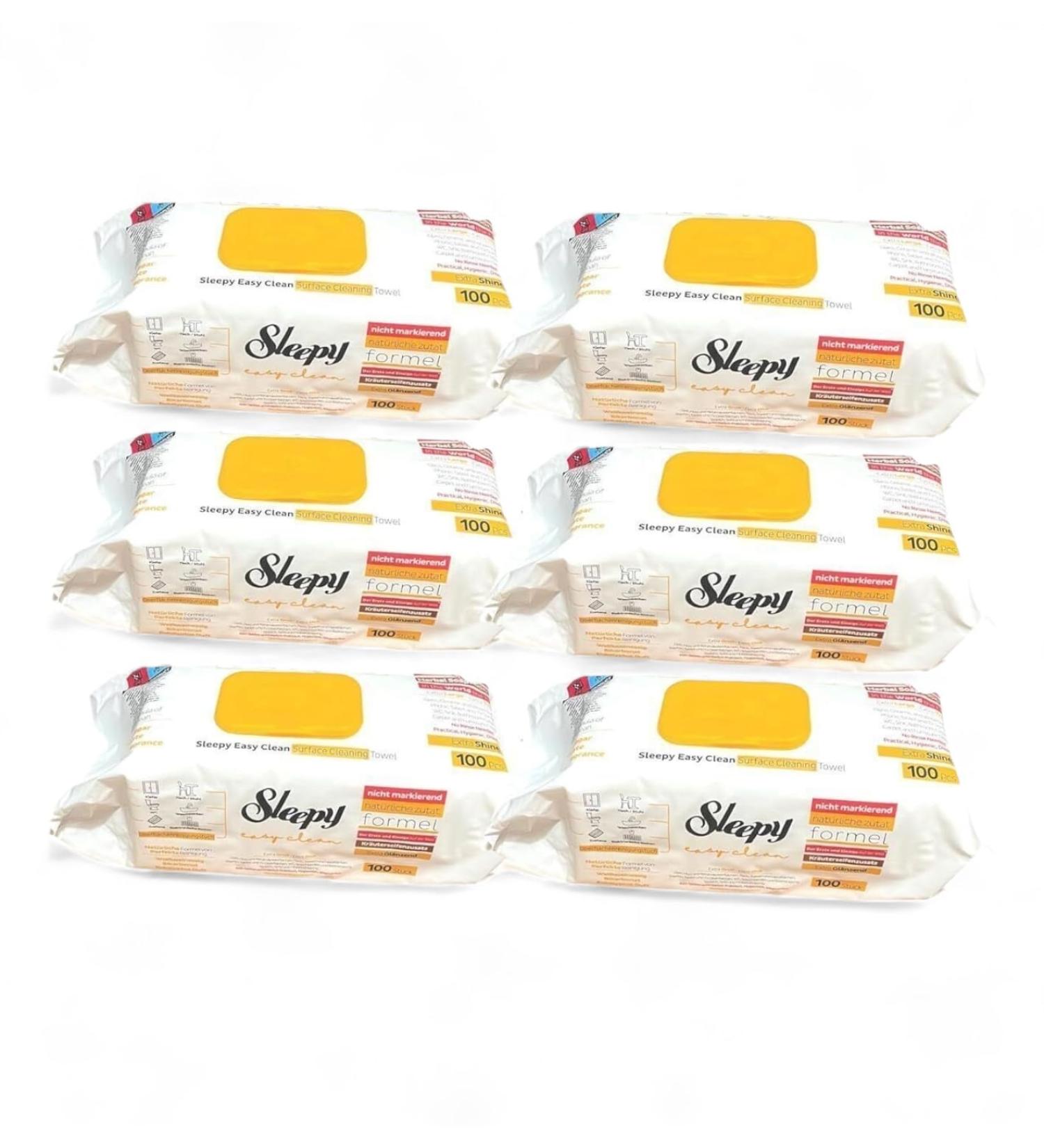 Clearfee Set |Original Sleepy wet wipes Surface cleaning towels |100 XXL blues each |Cleaning towels disposable |Strongly large (6 pieces herbal soap) 1 piece (1 Pack) herbal soap