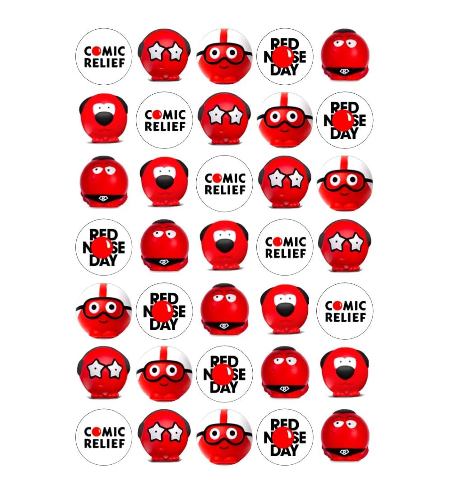 35 x Red Nose Party Pack Edible Wafer or Icing Cupcake Toppers Fun Charity Party Cake Decorations Perfect For Brownies Cookies Muffins & More! (Edible Wafer Card)