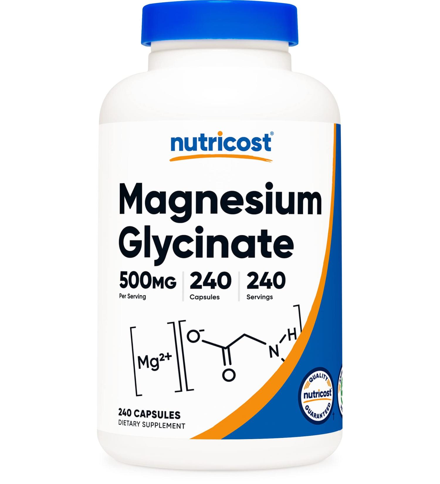 Nutricost Magnesium Glycinate Capsules - 500mg (240ct) | Gluten-Free, Non-GMO, Vegan - Buy Online on GoSupps.com