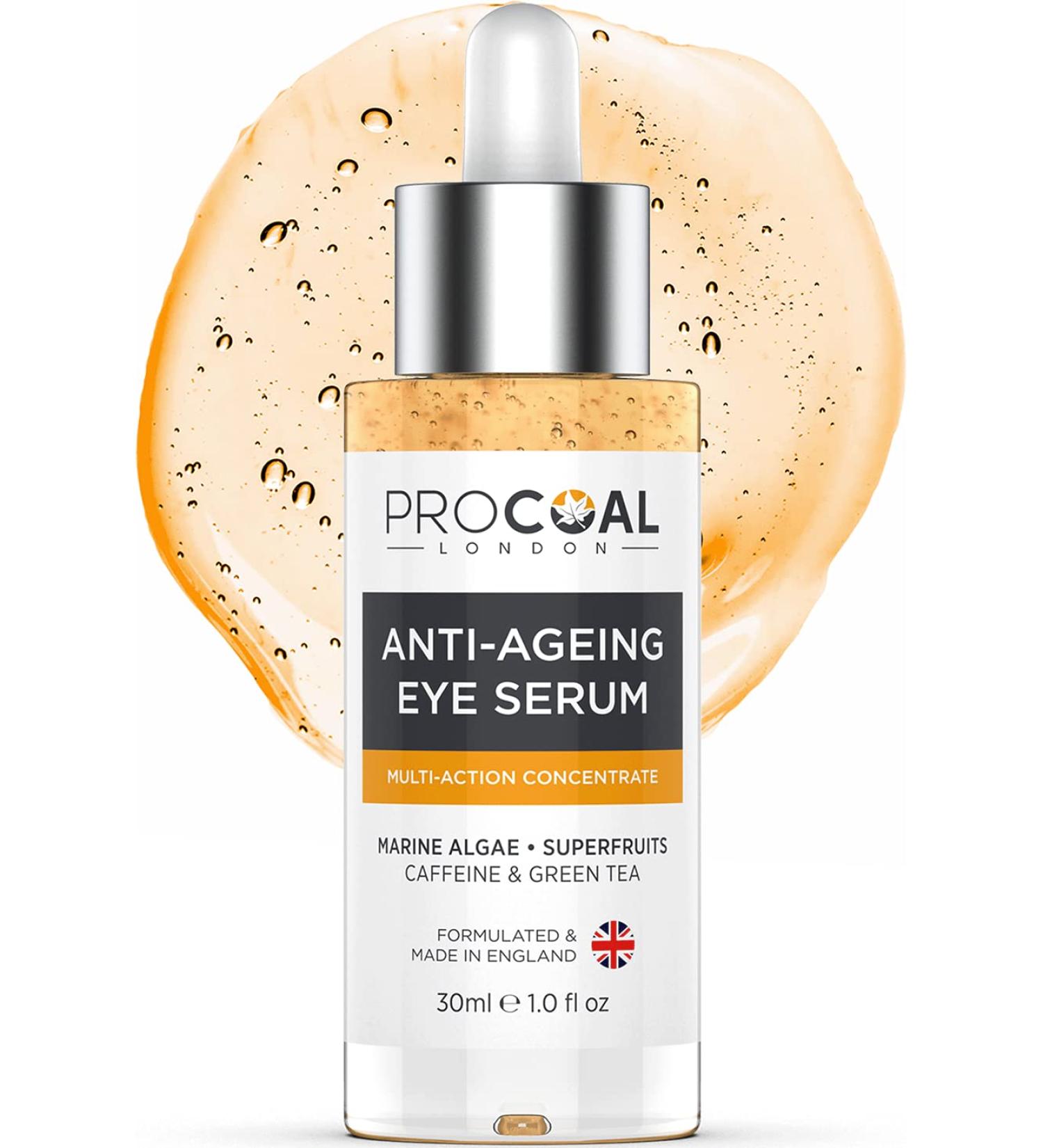 Procharcoal Anti-Aging Eye Serum - 30ml Multifunctional Concentrate for Dark Circles Swelling & Wrinkles | Seaweed Infused | Eco-Friendly Packaging | Made in Great Britain - Buy Online on GoSupps.com