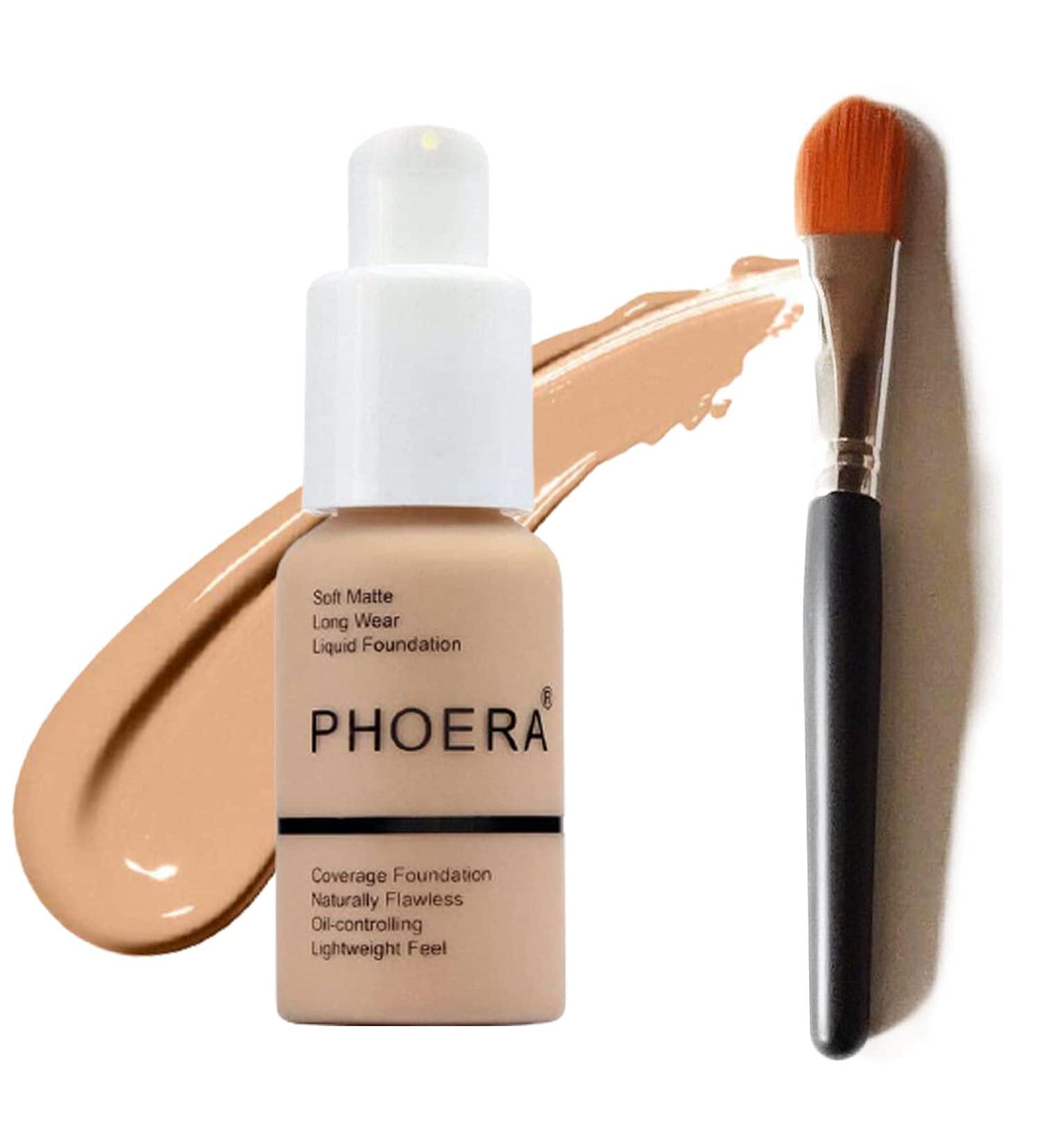 Glamza Phoera Matte Cream Foundation Set with 104 Buff Beige Shade & Makeup Brush - Full Coverage Concealer with 24hr Oil Control - 30ml - Buy Online on GoSupps.com