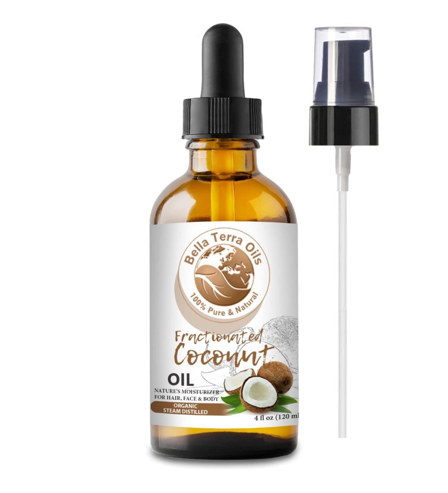 Bella Terra Oils Coconut Oil Fractionated 4oz - 100% Pure Organic Liquid Carrier Oil for Essential Oils - Natural Moisturizer for Hair, Skin, Nails, Stretch Marks - Buy Online on GoSupps.com