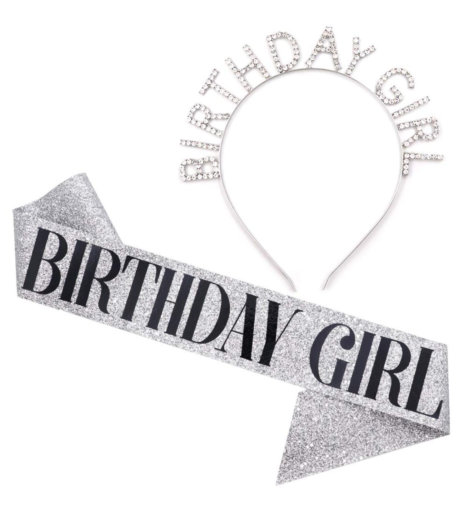 Birthday Girl Sash & Rhinestone Headband Set - Silver Glitter/Black - Buy Online on GoSupps.com