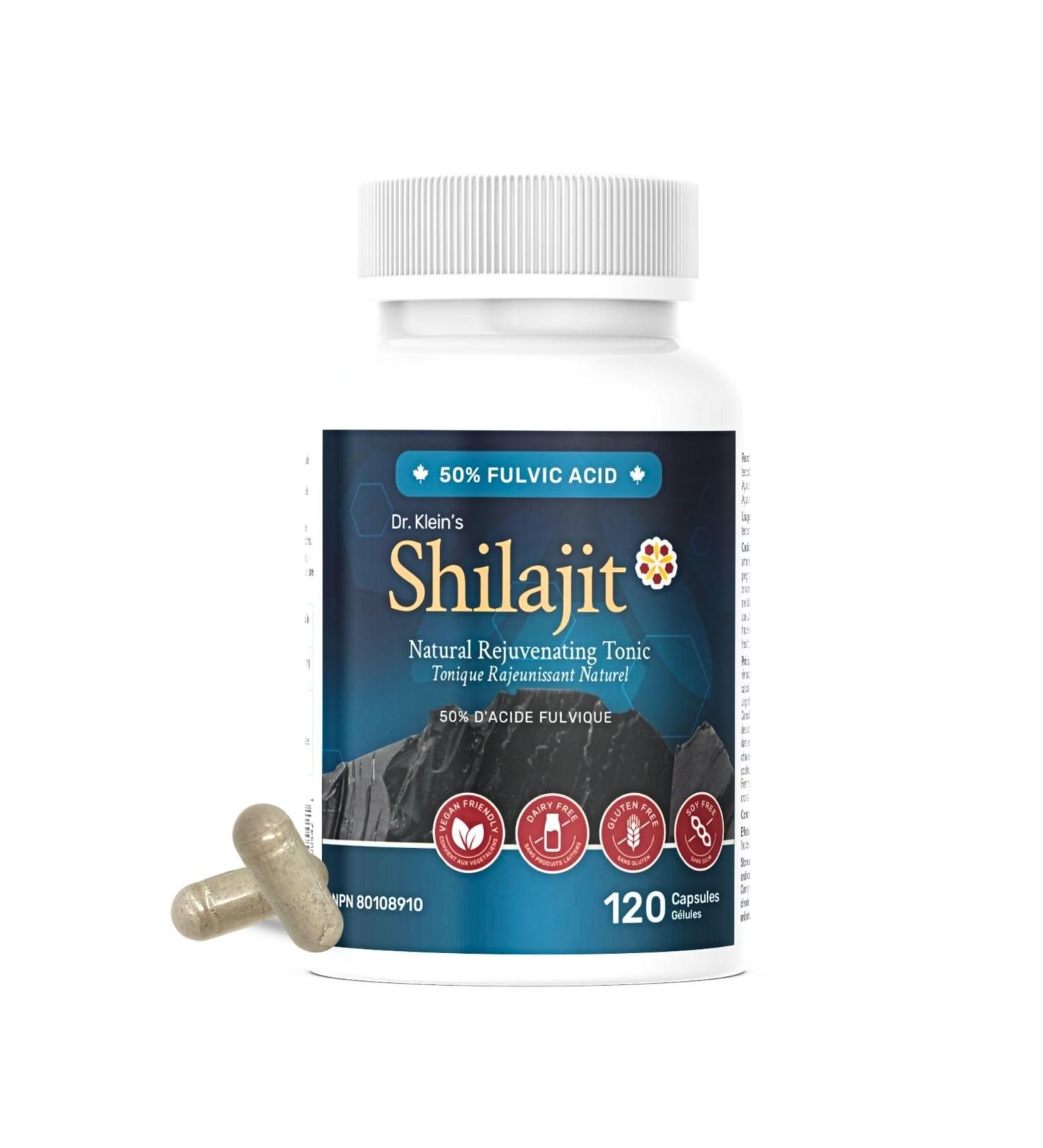Dr. Klein's Natural Shilajit for Men & Women. 500mg daily dose. 50% Fulvic Acid. Pure Himalayan Shilajit. Ayurvedic Rasayana. Vegan & Gluten Free. Made in Canada. 120 Capsules. - Buy Online on GoSupps.com