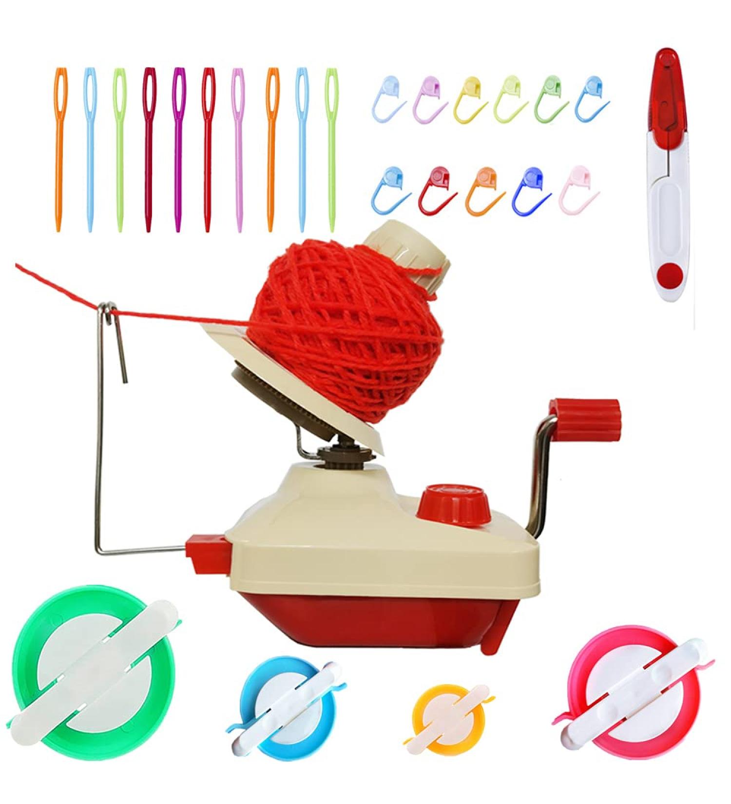 Yarn Ball Winder and Swift Combo Set with Bonus Accessories - Easy Installation for Yarn Storage | 1 Pcs Scissors, 20 Stitch Knitting Needles, 4 Size Pompom Maker Included (26) - Buy Online on GoSupps.com