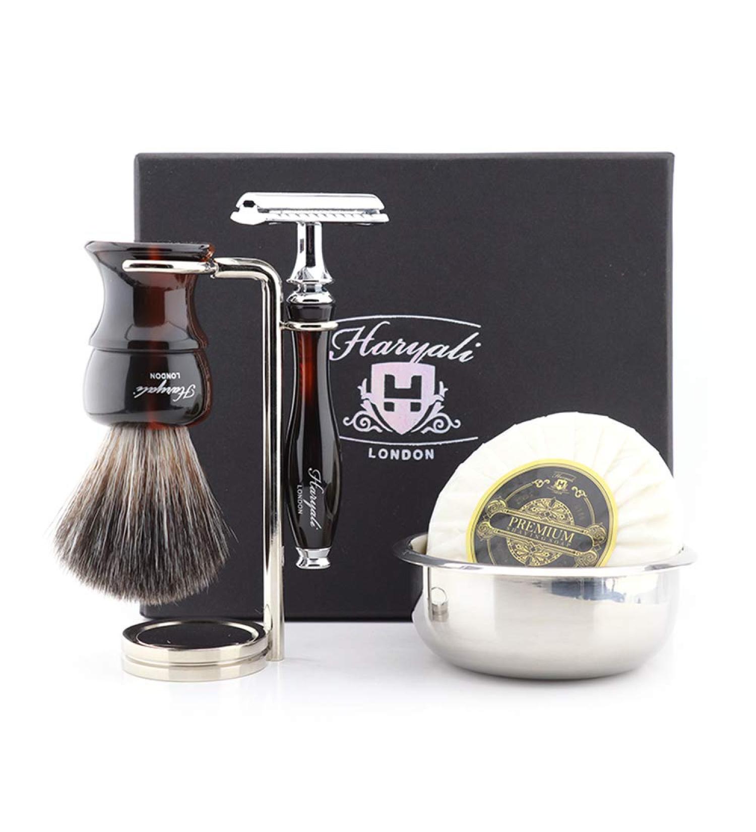 Haryali London 5-Part Shaving Set for Men | Double-Sided Razor Brush Stand Soap & Bowl - International Shipping - Buy Online on GoSupps.com