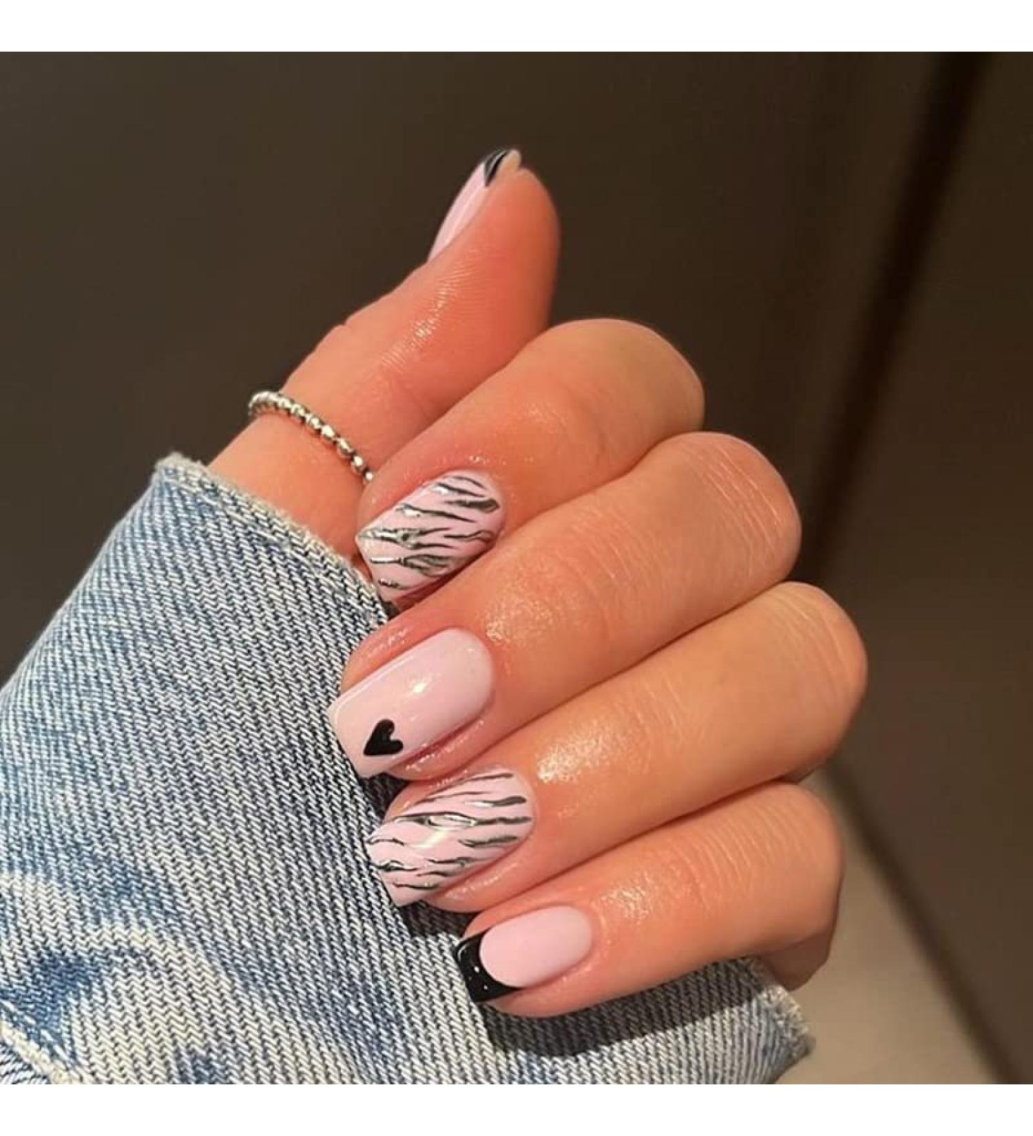 SINLOV Short Square Fake Nails Heart Glossy Press on False Nails Pink Nude Ballerina Artificial Finger Nails French Full Cover False Nails for Women and Girls - Buy Online on GoSupps.com