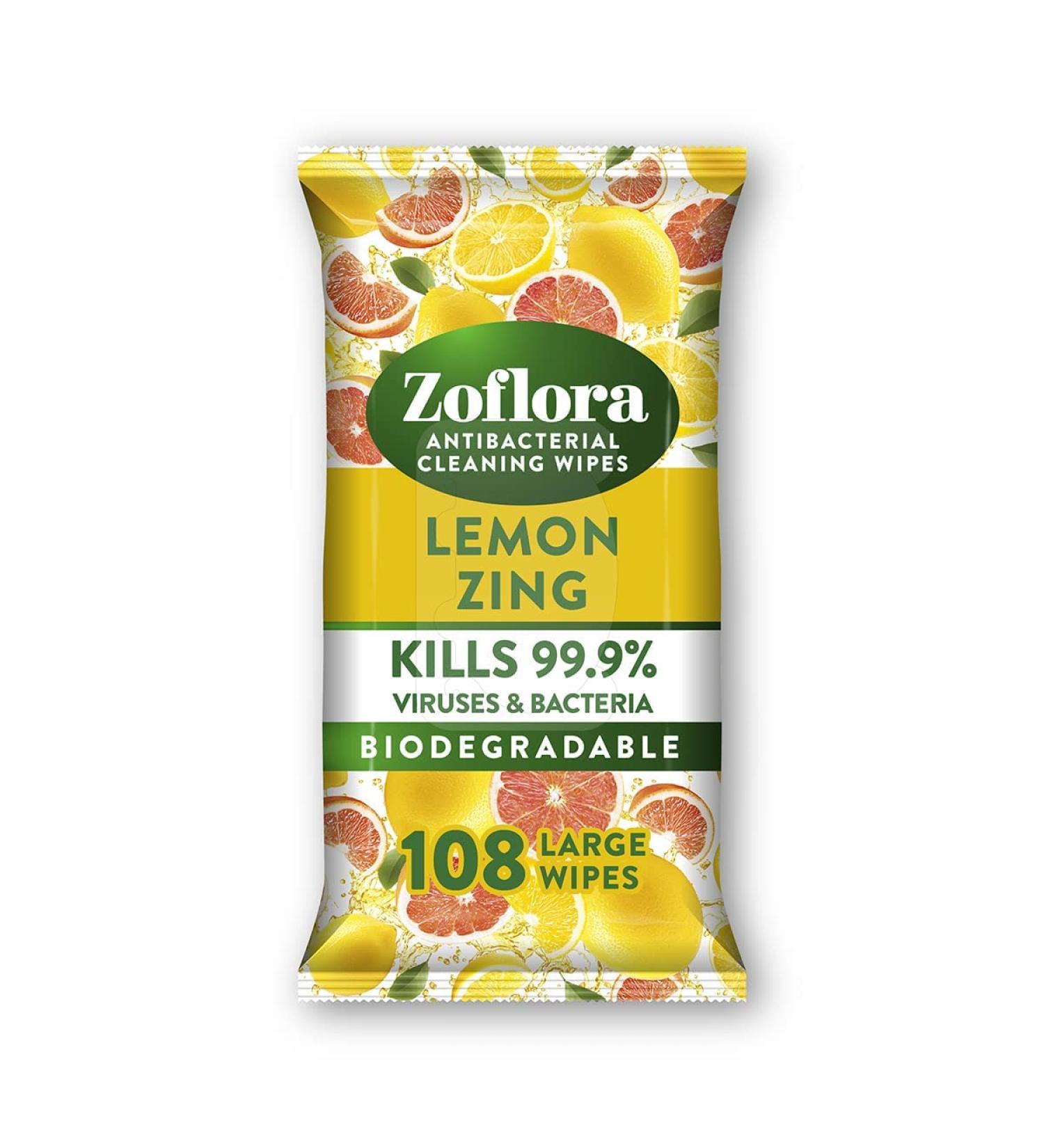Zoflora Lemon Zing 108 Large Antibacterial Cleaning Wipes | Multi-surface Quick Clean Essentials - Buy Online on GoSupps.com