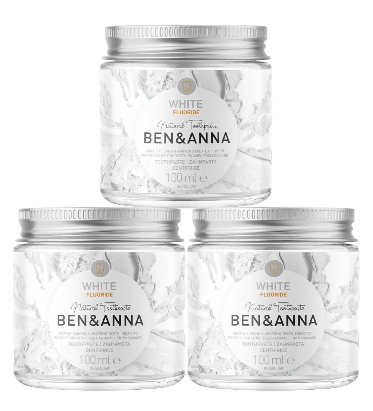 Buy Ben & Anna Natural Toothpaste with Fluoride - Activated Carbon Whitening Vegan Mint Taste Eco-Friendly Glass - 3 Pack 100 ml - Buy Online on GoSupps.com
