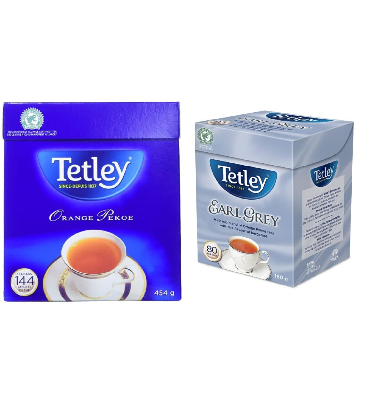 Tetley Orange Pekoe Black Tea - 144 Tea Bags 454 Grams Contains Caffeine & Earl Grey Black Tea - 80 Tea Bags 160 Grams Contains Caffeine - Buy Online on GoSupps.com