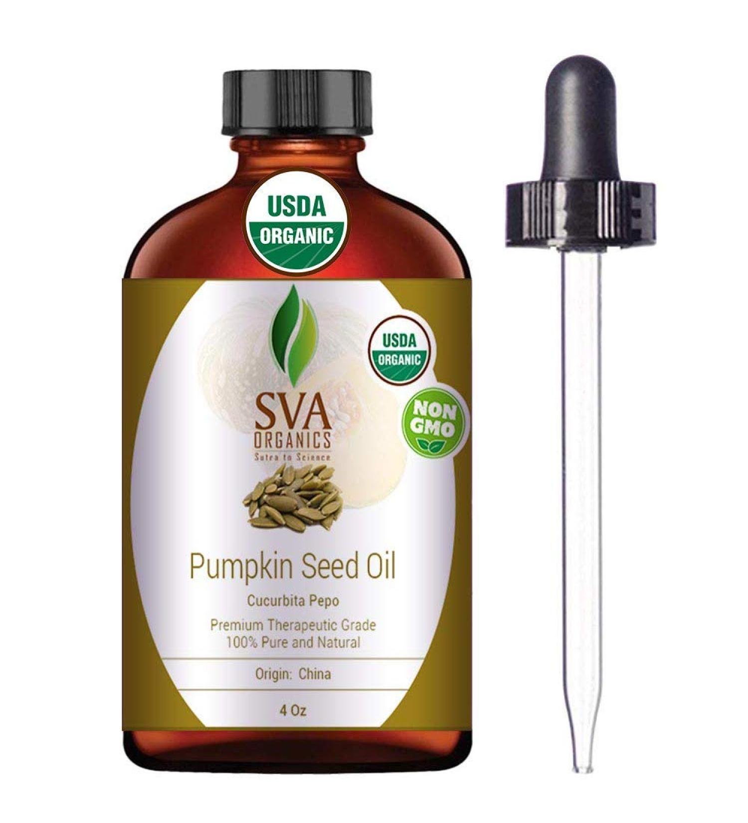 SVA Organics Pumpkin Seed Oil 4 Oz - USDA Organic, 100% Pure Cold Pressed, Unrefined - Therapeutic Grade Oil for Skin, Hair & Body - Buy Online on GoSupps.com