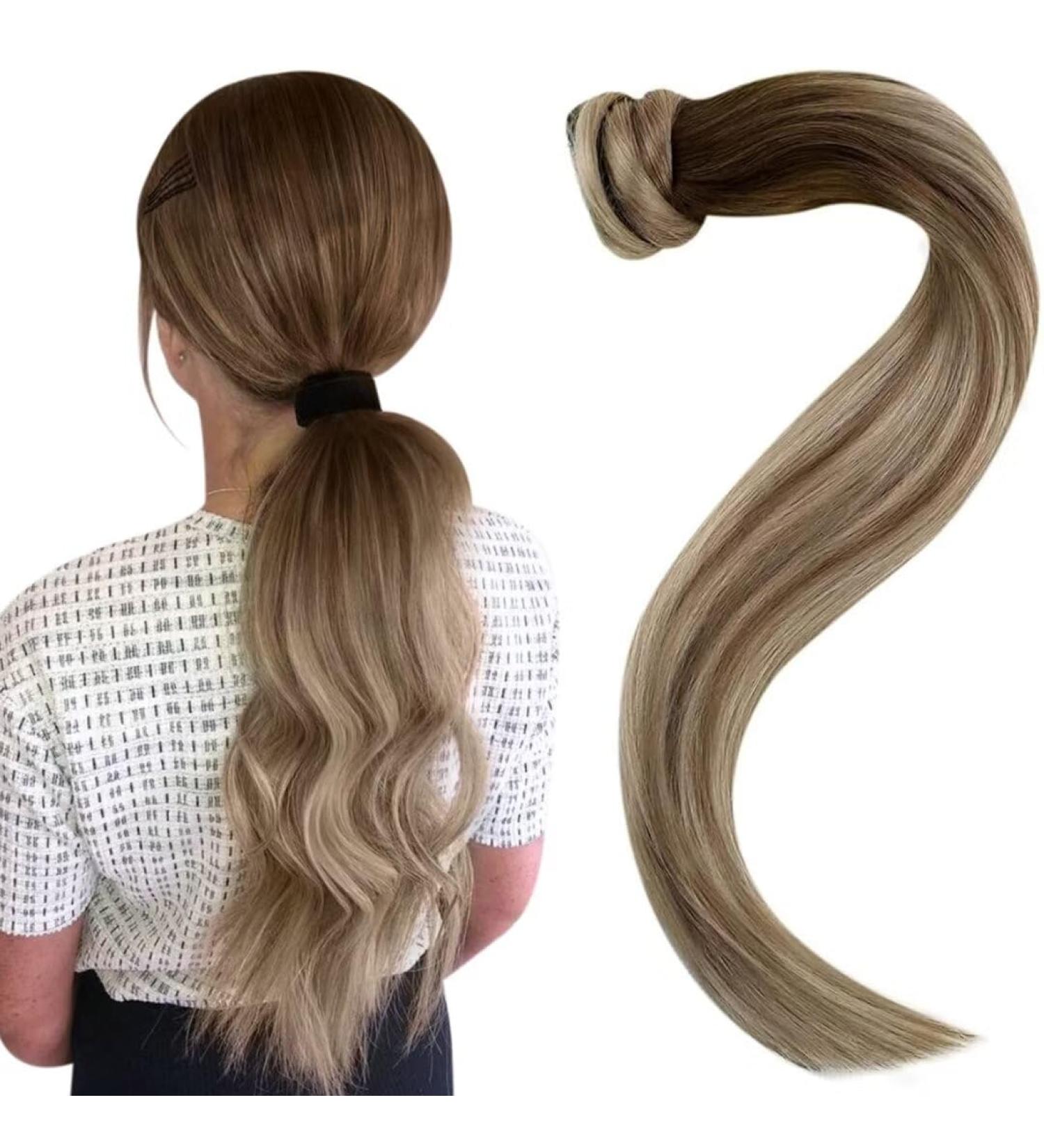 Easyouth Human Hair Wrap Around Ponytail Extension | Brown to Blonde Ombre | 18 Inch 80g | 4-Pony Style - Buy Online on GoSupps.com